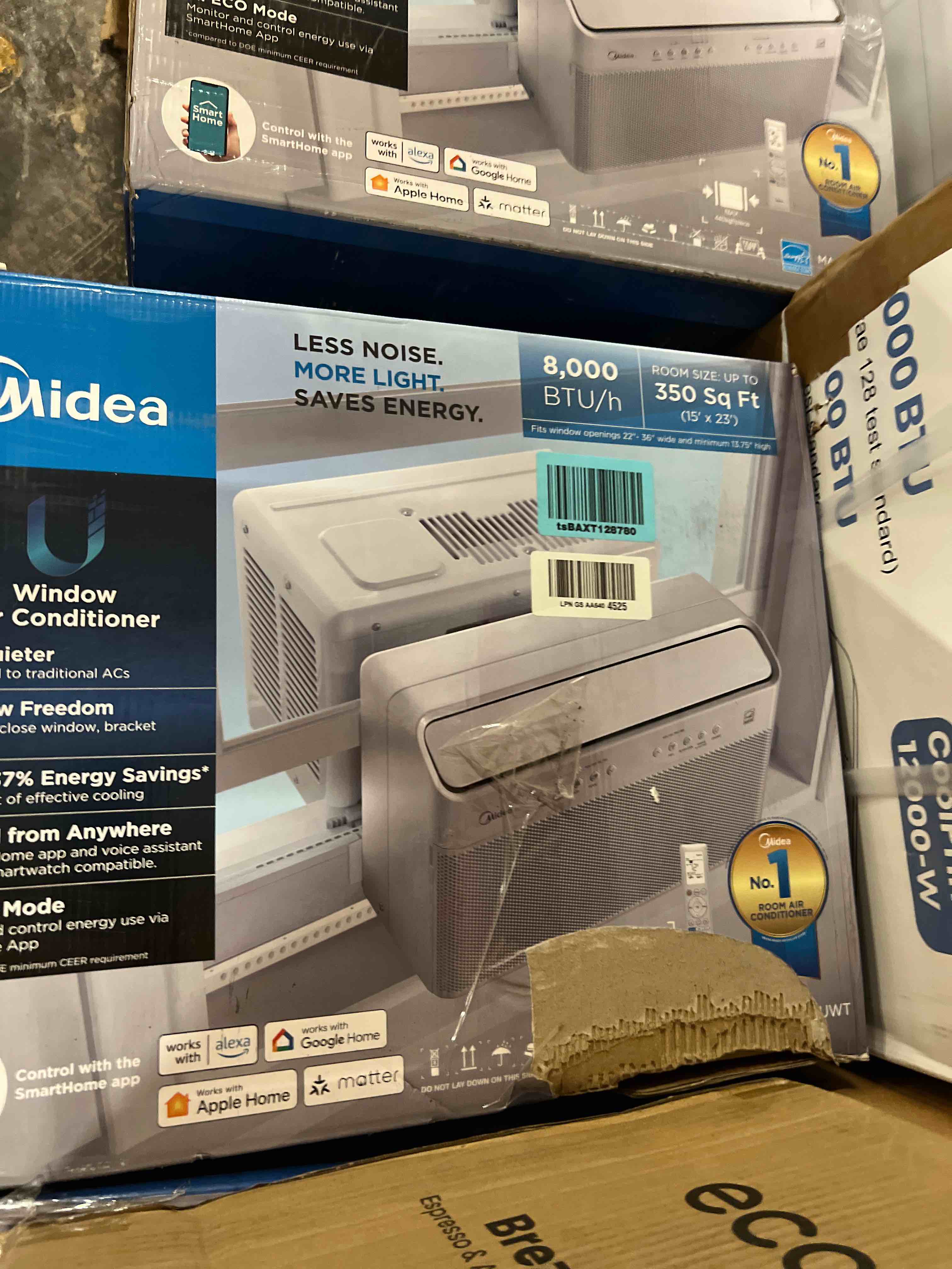 Condition photo showing New/Like New for midea 8,000 btu u shaped smart inverter window air conditioner - cools 350 sq ft, ultra quiet with open window operation - alexa/google assistant compatible, 37% energy savings, remote (2026 edition)