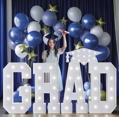 Condition photo showing New/Like New for 2026 graduation decorations marquee letters: 4ft grad letters party decor graduations ornaments large marquee light up sign graduate kindergarten preschool high school college pre-cut foam board pack of 5