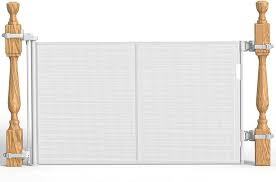 upgraded retractable baby gates for stairs & banister, mesh dog gate indoor, extends to 55" wide 33" tall, child safety gate for stairway, banister & wall mount (white)