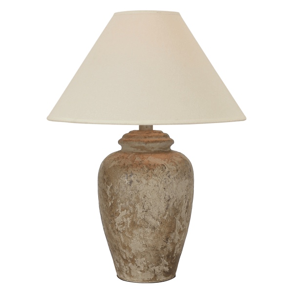 Condition photo showing New/Like New for suncera 26.5 in. h table lamp - brown fabric shade - brown hydrocal body