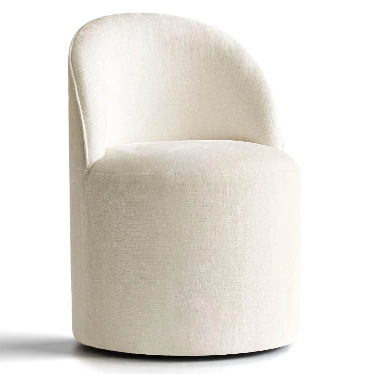 Condition photo showing New/Like New for rolling chenille upholstered dining chair with hidden casters