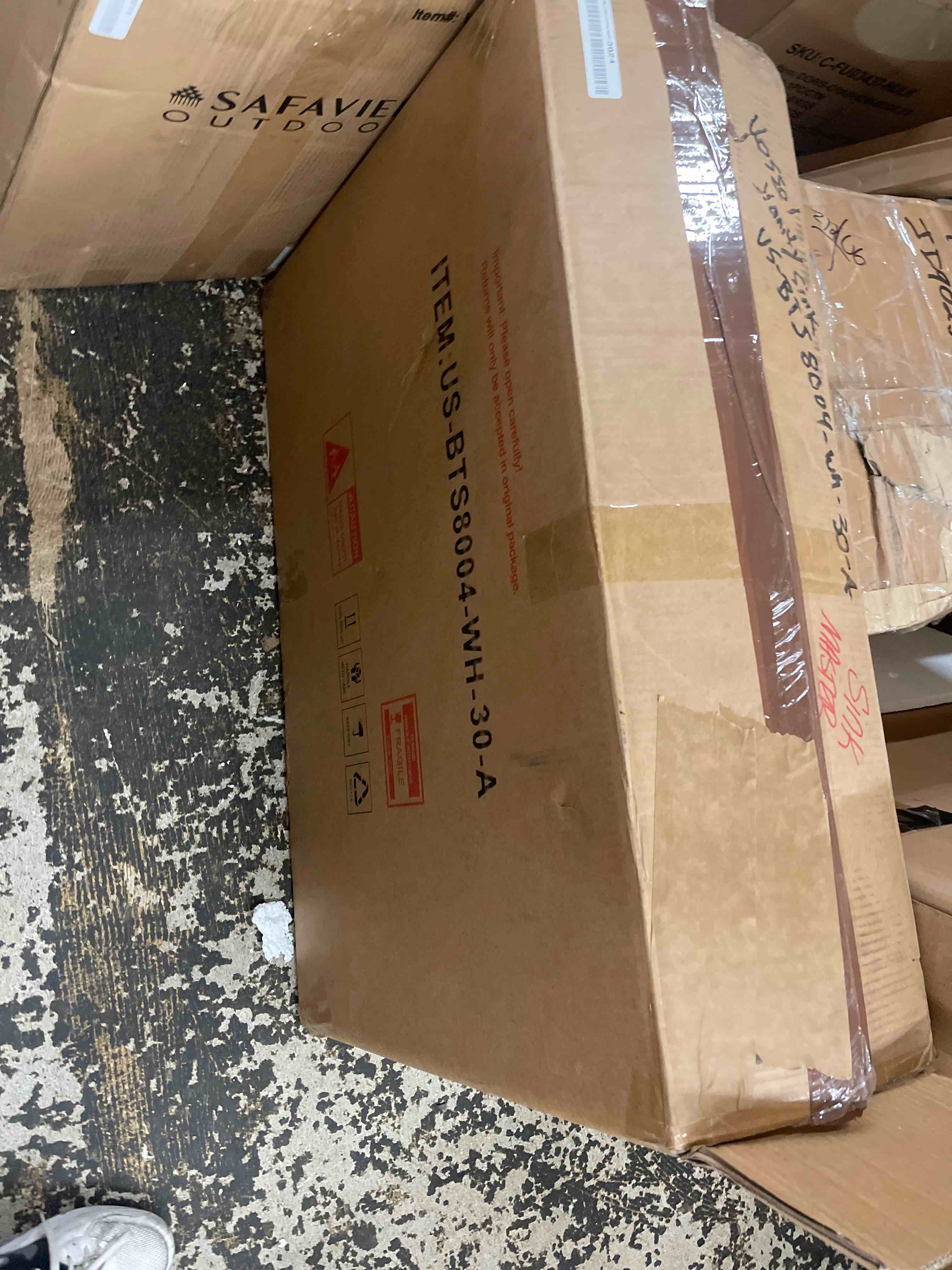 Condition photo showing New/Like New for 36 in. w x 18.3 in. d bathroom vanity top with ceramic undermount sink, drop in bathroom vessel sink rectangle, without matte black faucet & pop up-drain, w/one hole, white
