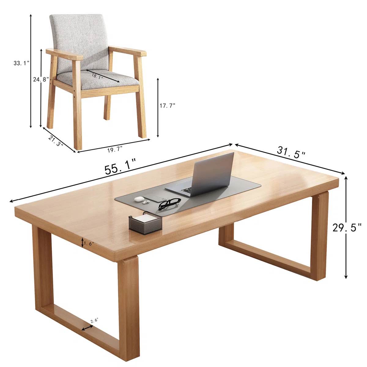 Condition photo showing New/Like New for ebern design 55.1" rectangle wood computer desk writing desk with chair set