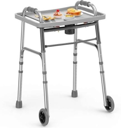 Loyoda Folding Walker with Tray, 5" Wheels Lightweight Walkers for Seniors and Adults, Supports Up to 350 Pounds, Adjustable Height, Compact Standard Walker, Silver Silver Walker With Tray