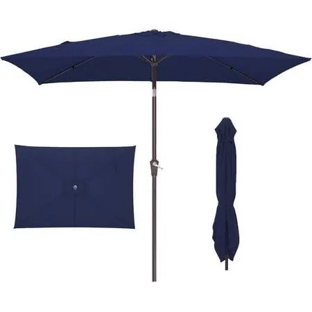 6.5' x 10' rectangular patio umbrella large outdoor market umbrella w/uv protection, push button tilt and crank lift, rectangle table umbrella for garden, deck, pool, patio, navy blue