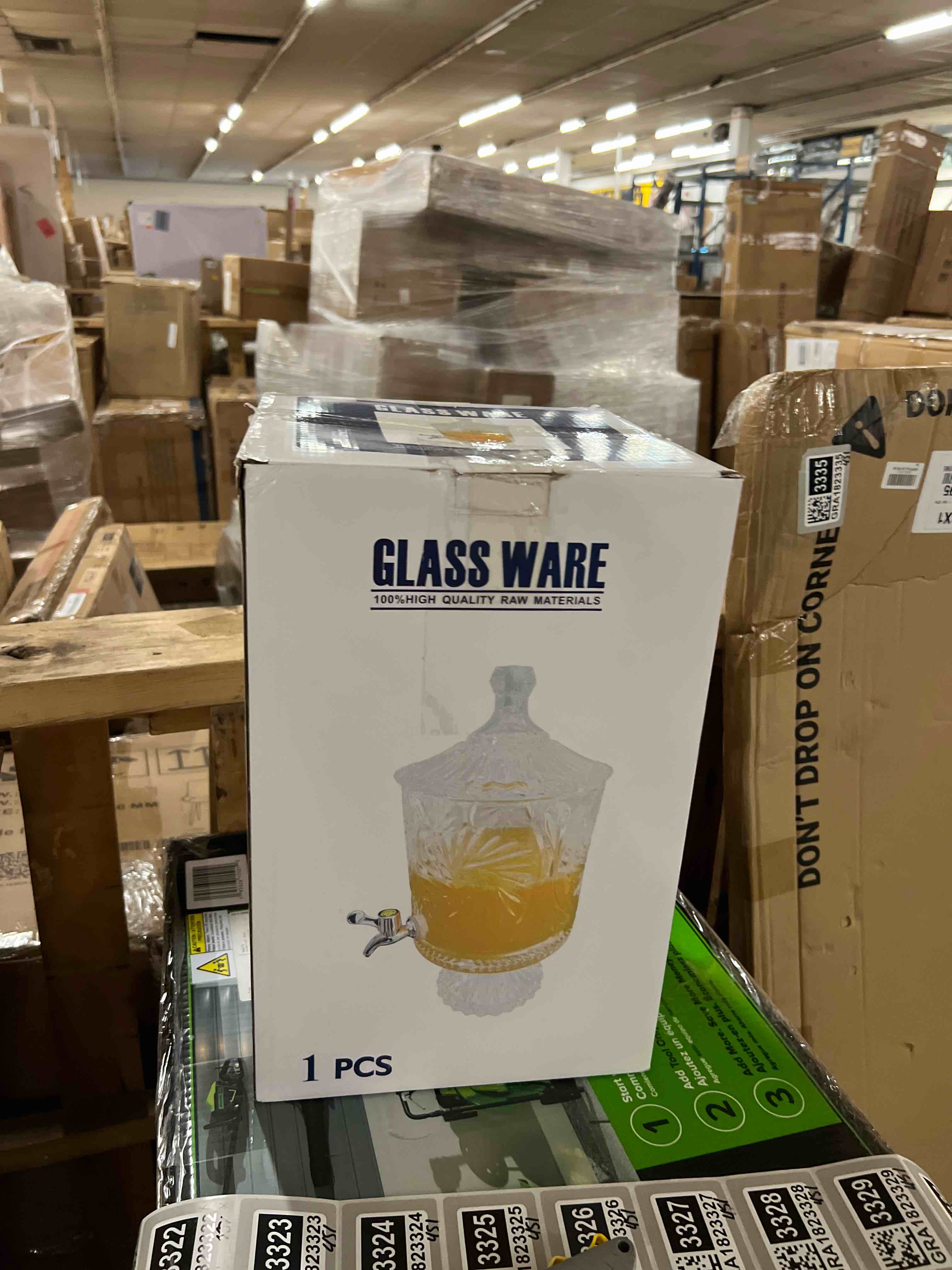 Condition photo showing New/Like New for simple elements vintage glass crystal beverage dispenser with spigot | drink beverage dispenser for outdoors, home, parties and daily use | 6.5"w x 19"h | 96 oz