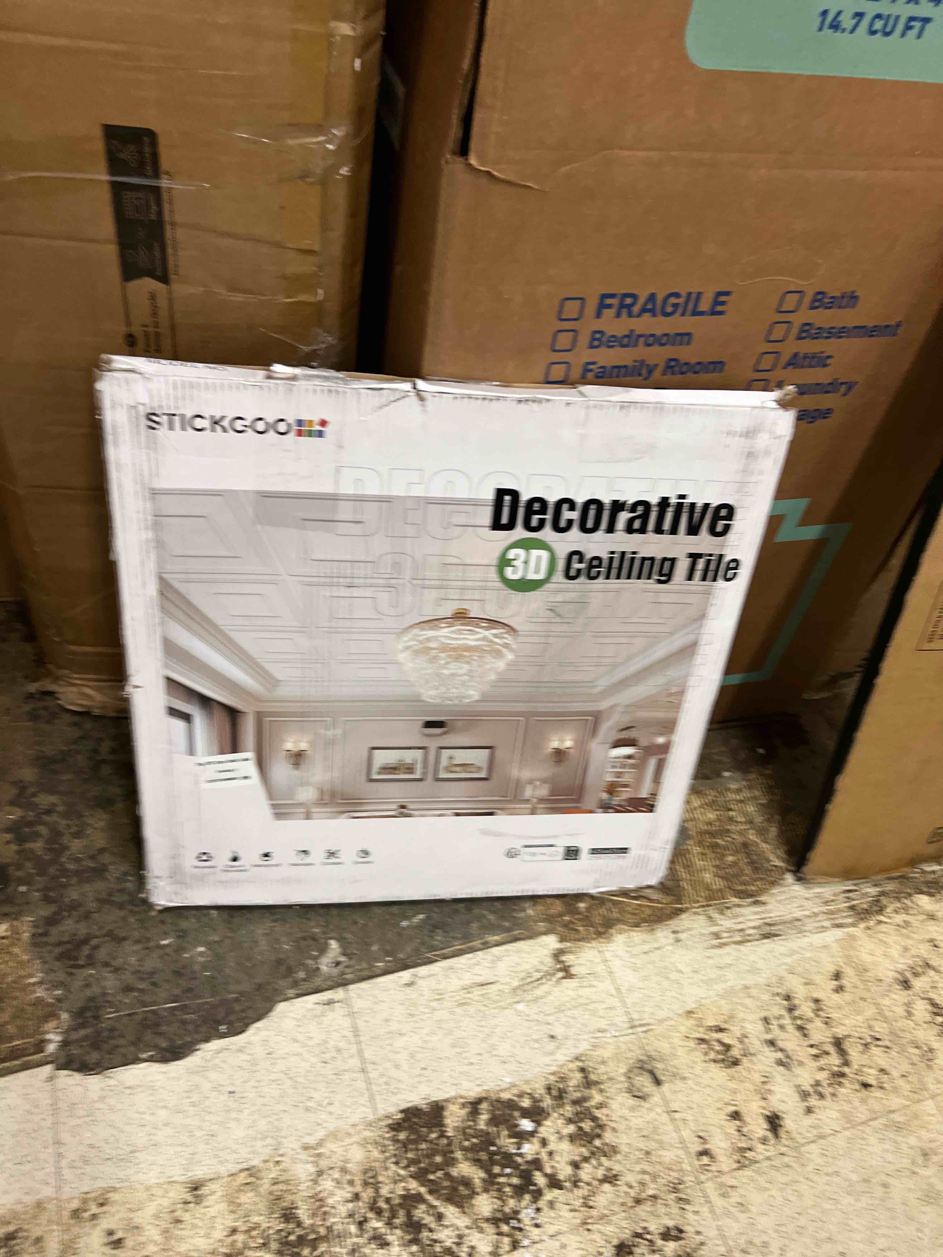Condition photo showing New/Like New for stickgoo glue up ceiling tiles, 24x24 inch pvc decorative drop ceiling tile golden coffee 48 sq. ft, pack of 12 tiles 24"x24" golden coffee