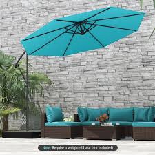 Condition photo showing New/Like New for 10 ft. cantilever patio umbrella in turquoise with 360° rotation and infinite tilt,
