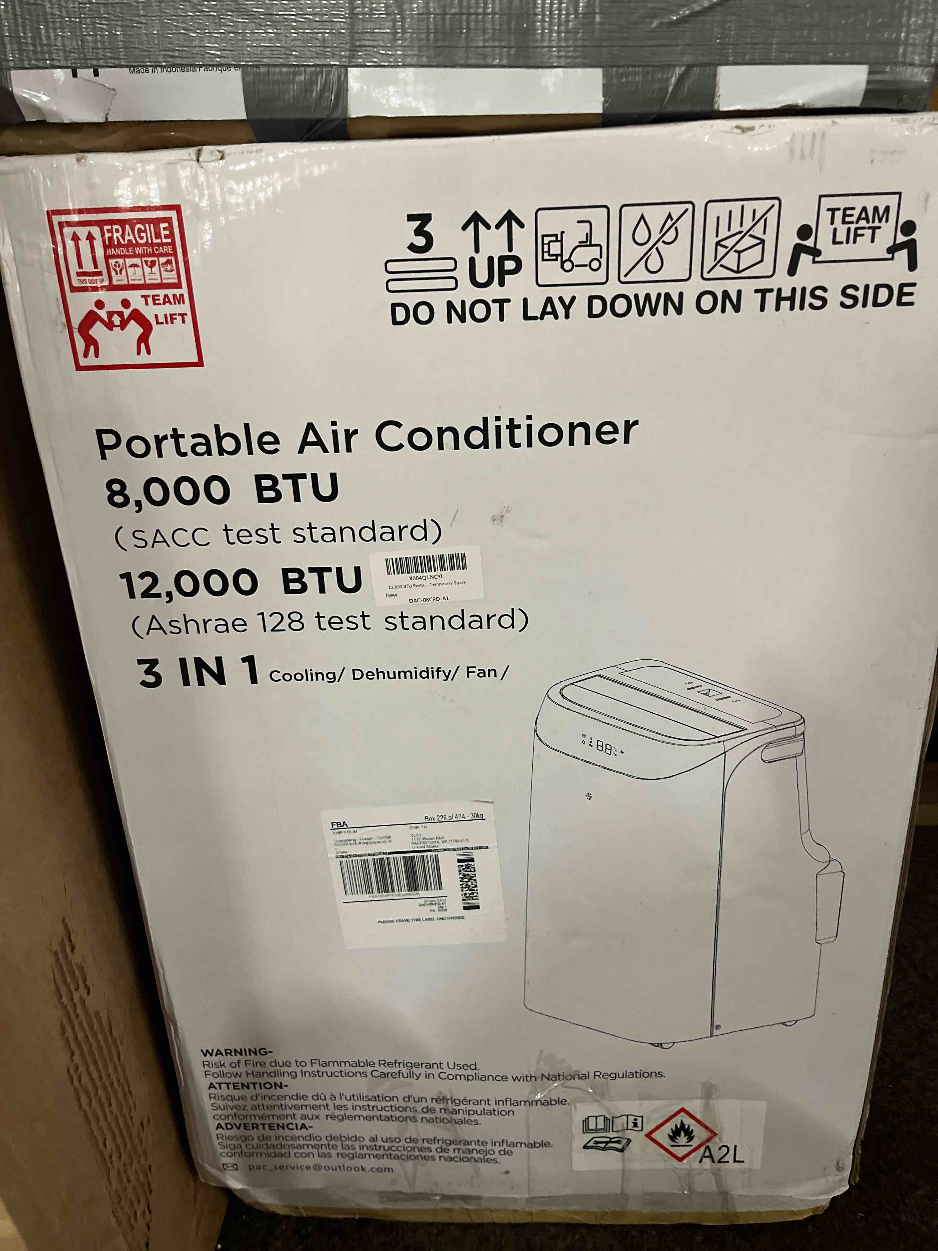 Condition photo showing New/Like New for 12,000 btu portable air conditioner cools up to 500 sq.ft, 3-in-1 energy efficient portable ac unit with remote control & installation kits for large room, campervan, office, temporary space