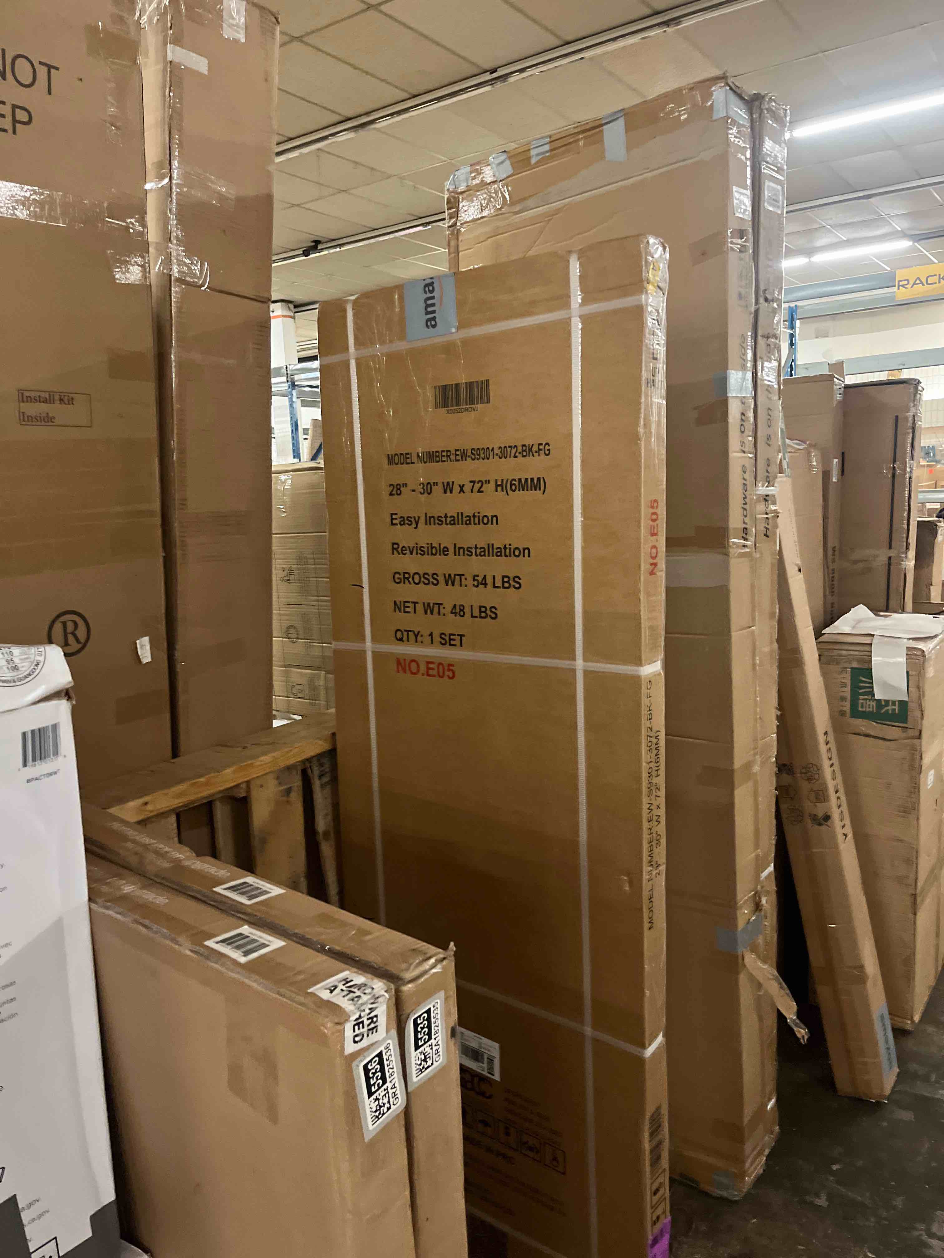 Condition photo showing New/Like New for 28"-30" w x 72" h frameless pivot frosted shower door matte black | 1/4"(6mm) sgcc tempered glass with explosion-proof film &nano coating,customizable width
