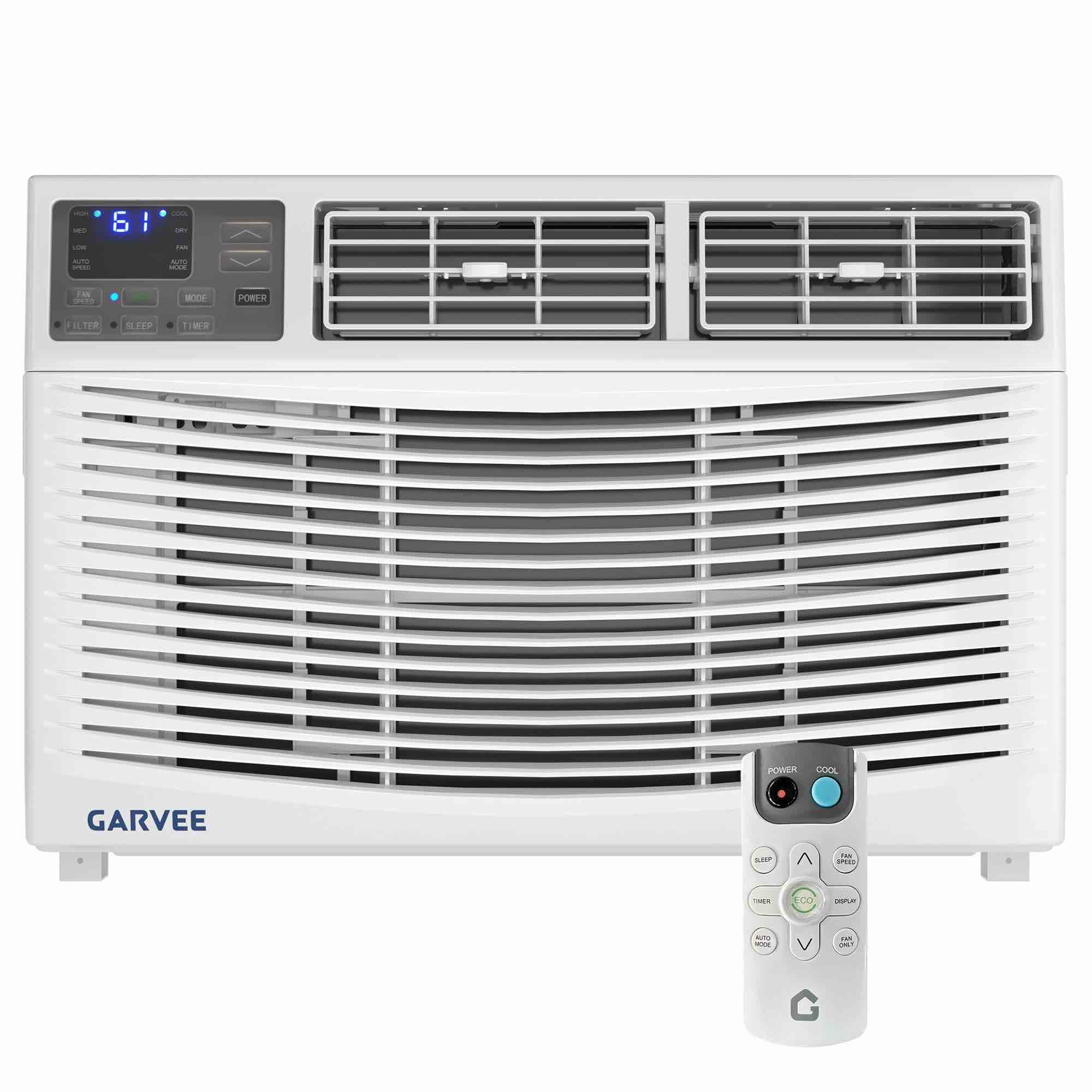 garvee 8000 btu window air conditioner with remote control, 3 speeds, quiet operation, led display, easy installation, auto-restart, for bedrooms & offices