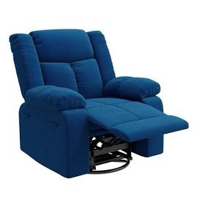 Condition photo showing New/Like New for plush royal blue velvet fabric swivel glider recliner rc002-blue
