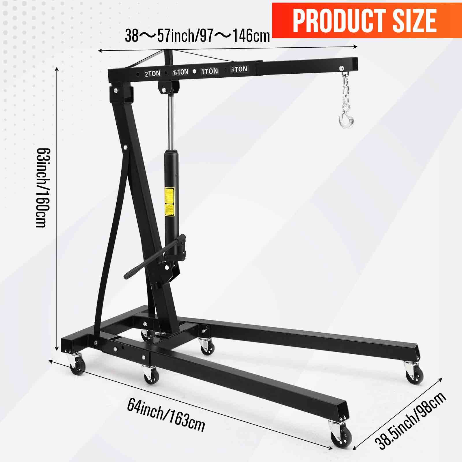 Condition photo showing New/Like New for garvee 2 ton folding hydraulic engine hoist with 6 wheels, telescopic boom, steel frame, foldable design, 4400 lbs capacity for garage workshop, black