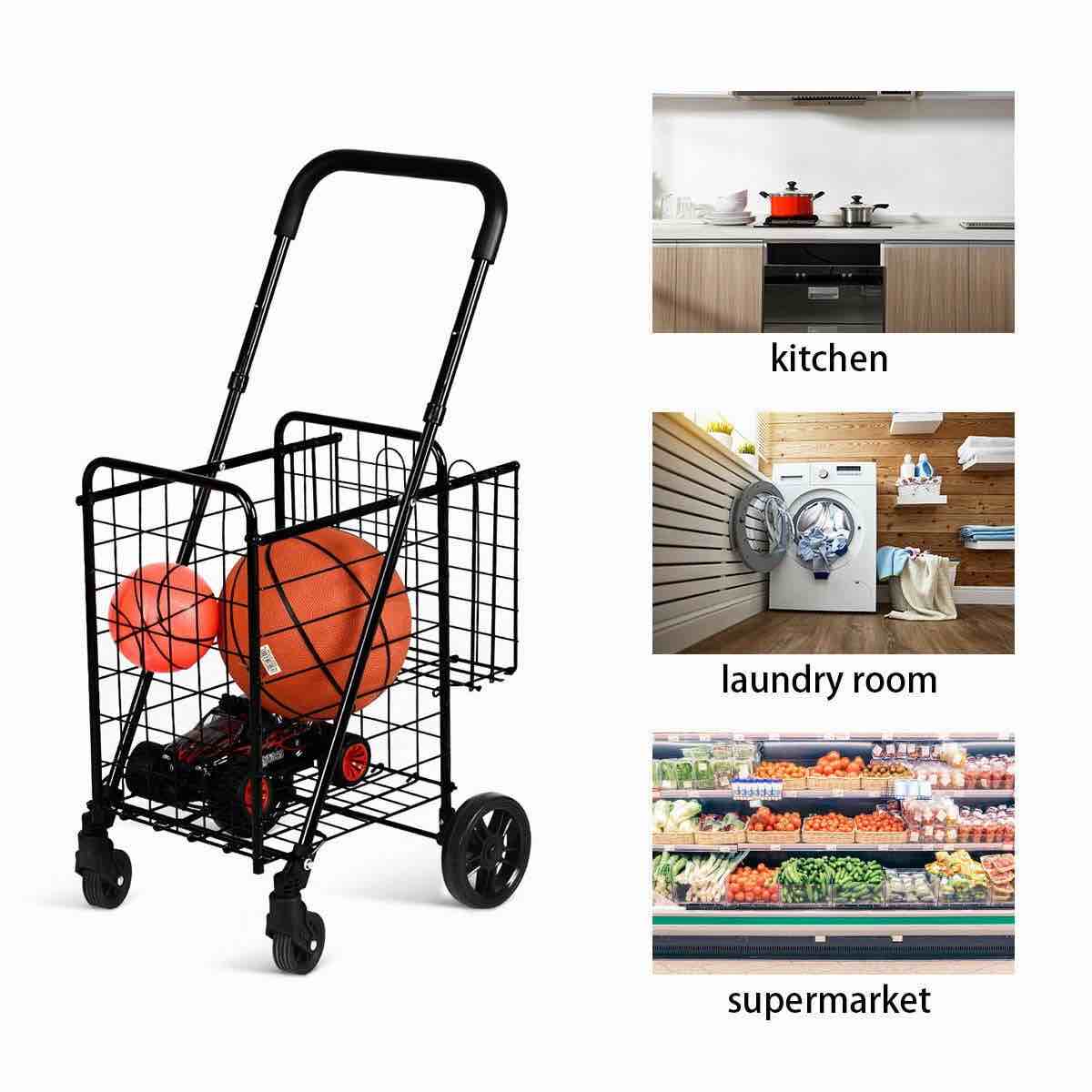 Condition photo showing New/Like New for costway folding shopping cart jumbo basket rolling utility trolley adjustable handle new