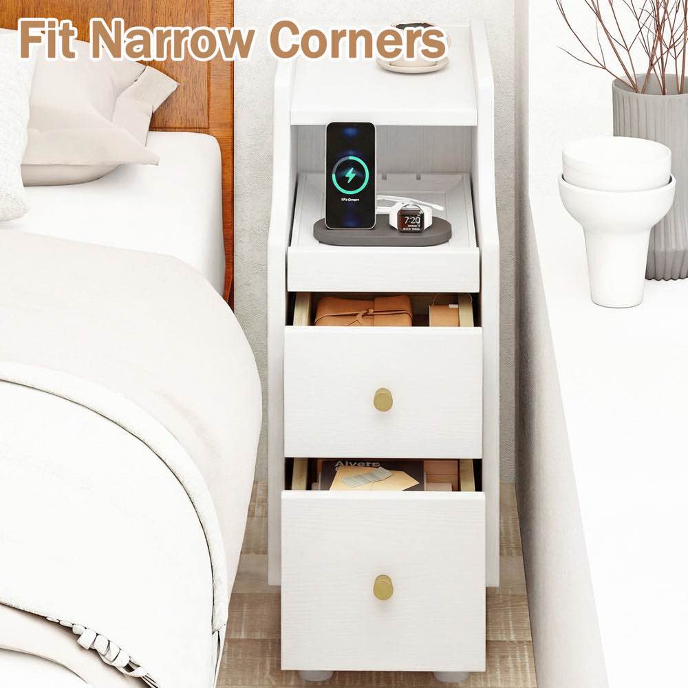 Condition photo showing New/Like New for costway solid wood narrow nightstand bedside side table w/ pull-out tray & 2 drawers 428957316 new