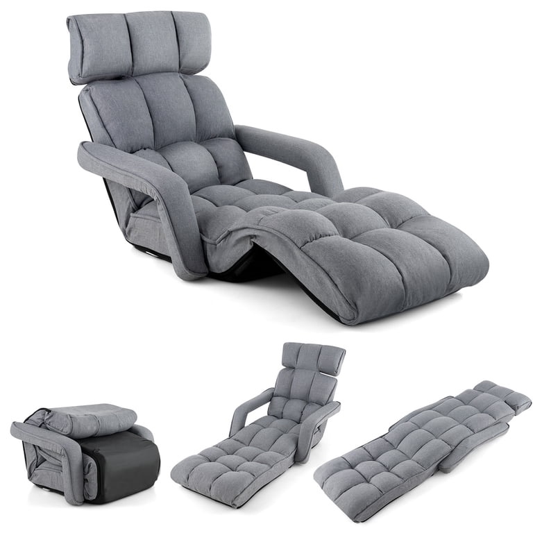 Condition photo showing New/Like New for costway 6-position adjustable floor chair for adults foldable lazy sofa for living room grey