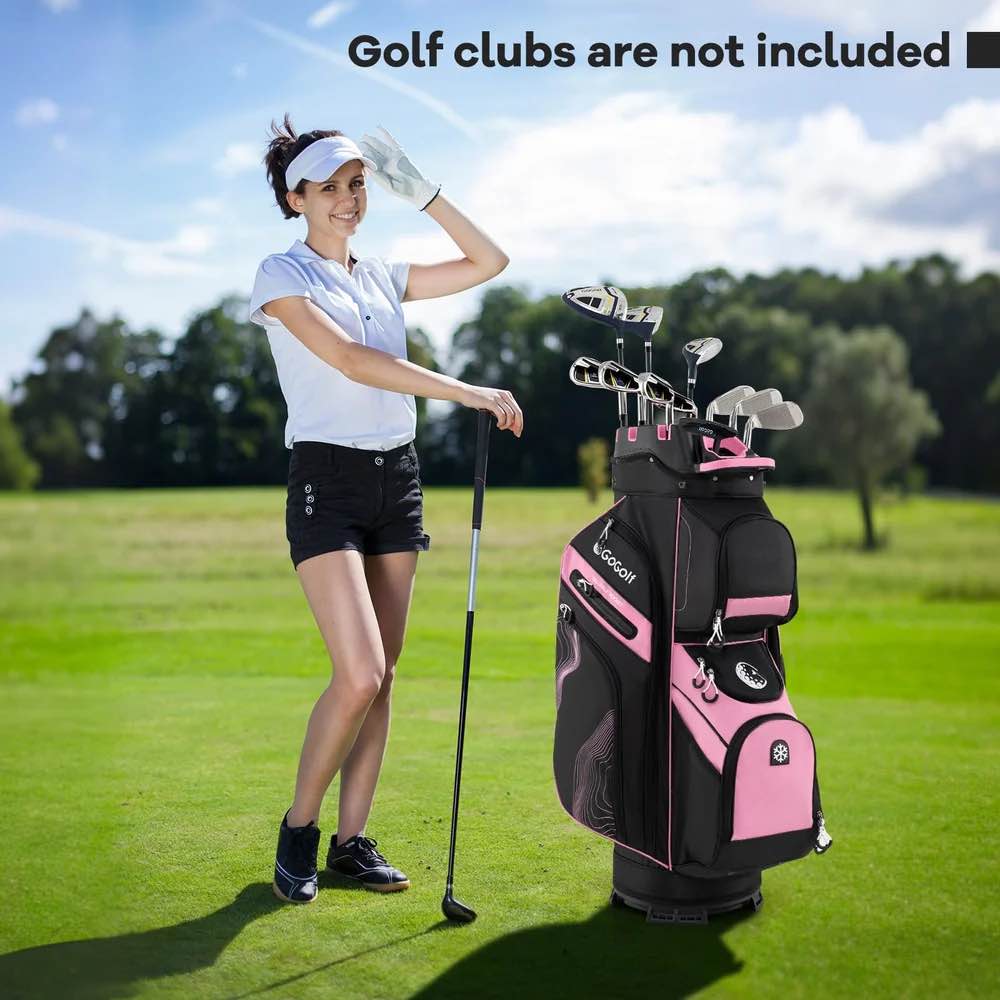 Condition photo showing New/Like New for golf cart bag, molded lock top golf bag w/14-way full length dividers