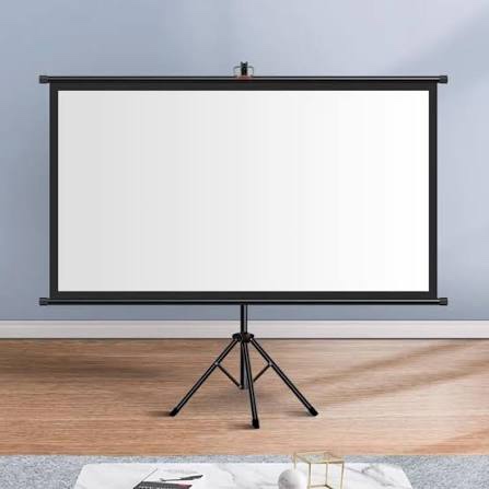 Condition photo showing New/Like New for projector screen with stand 120 inch - indoor and outdoor projection screen for movie or office presentation - 4:3 hd premium wrinkle-free tripod screen