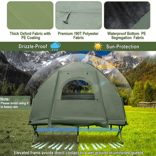 Condition photo showing New/Like New for goplus camping tent cot, 5-in-1 folding camping bed with air mattress, pillow, sleeping bag