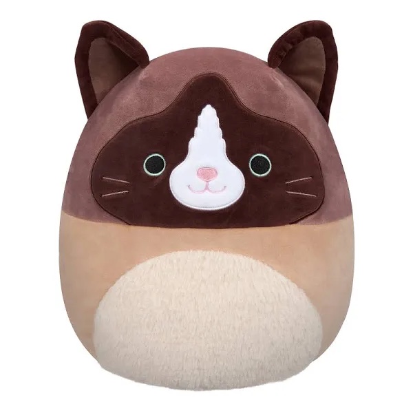 squishmallows original 16-inch woodward snowshoe cat with fuzzy belly - official jazwares large plush