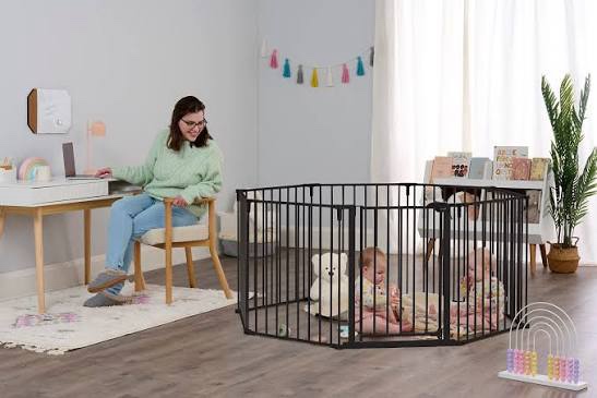 Regalo Super Wide Adjustable Baby Gate and Play Yard  Black  192 inch  4-in-1  Age Group 6 to 24 Months