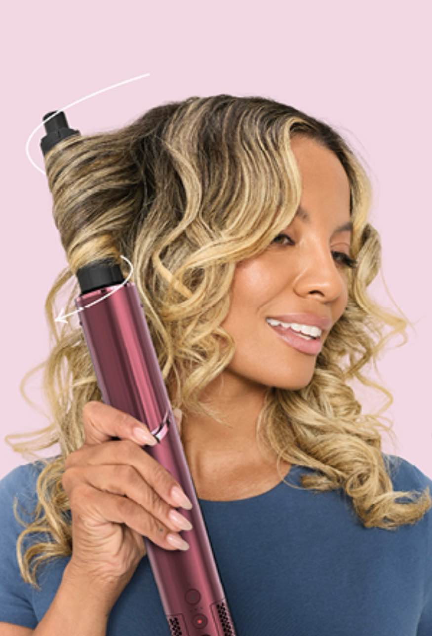 shark flexstyle air styling & drying system, powerful hair dryer brush & multi-styler with auto-wrap curlers, diffuser, paddle brush, round brush, concentrator attachment, black cherry, hd457cr