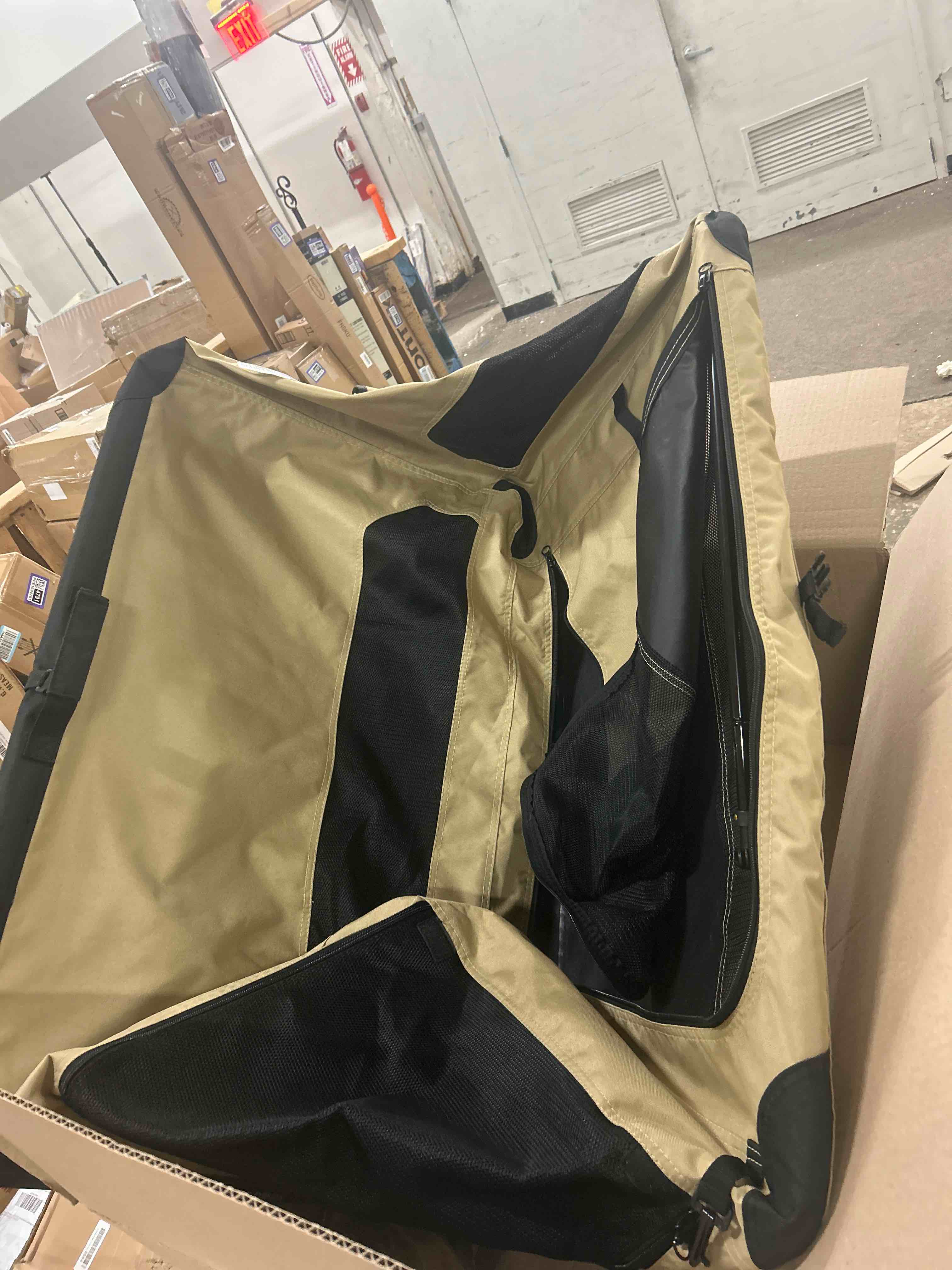 Condition photo showing Good Condition for Amazon Basics 2-Door Portable Soft-Sided Folding Soft Dog Travel Crate Kennel, Medium (M 30" x 21" x 21"), Tan