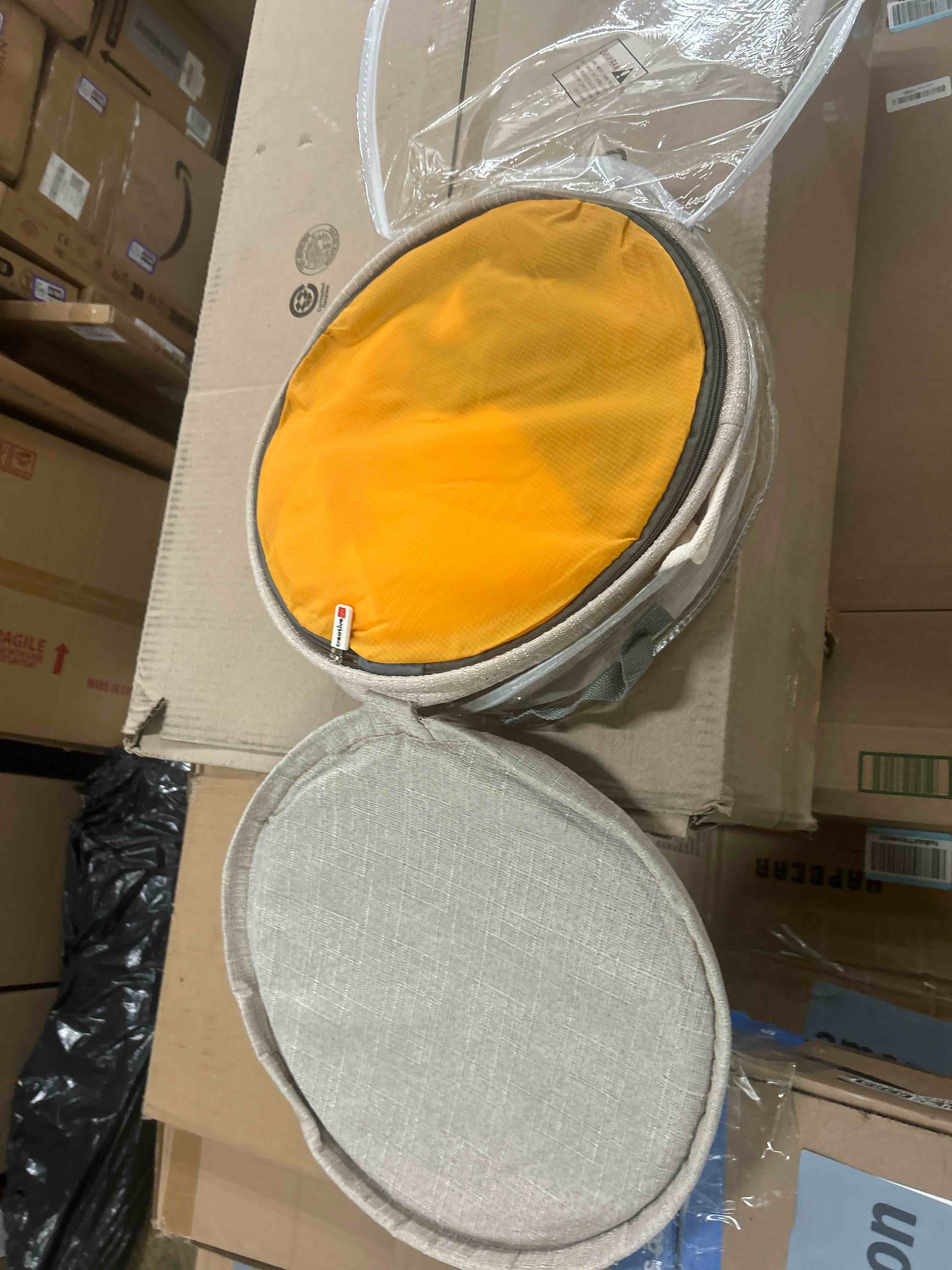 Condition photo showing New/Like New for Creative QT SlideAway Toy Storage Organizer & Extra Large 52" Play Mat, Collapsible Storage Bins for Building Bricks, Small Blocks, Toys, Drawstring Cleanup for Kids Playroom & Classroom, Beige