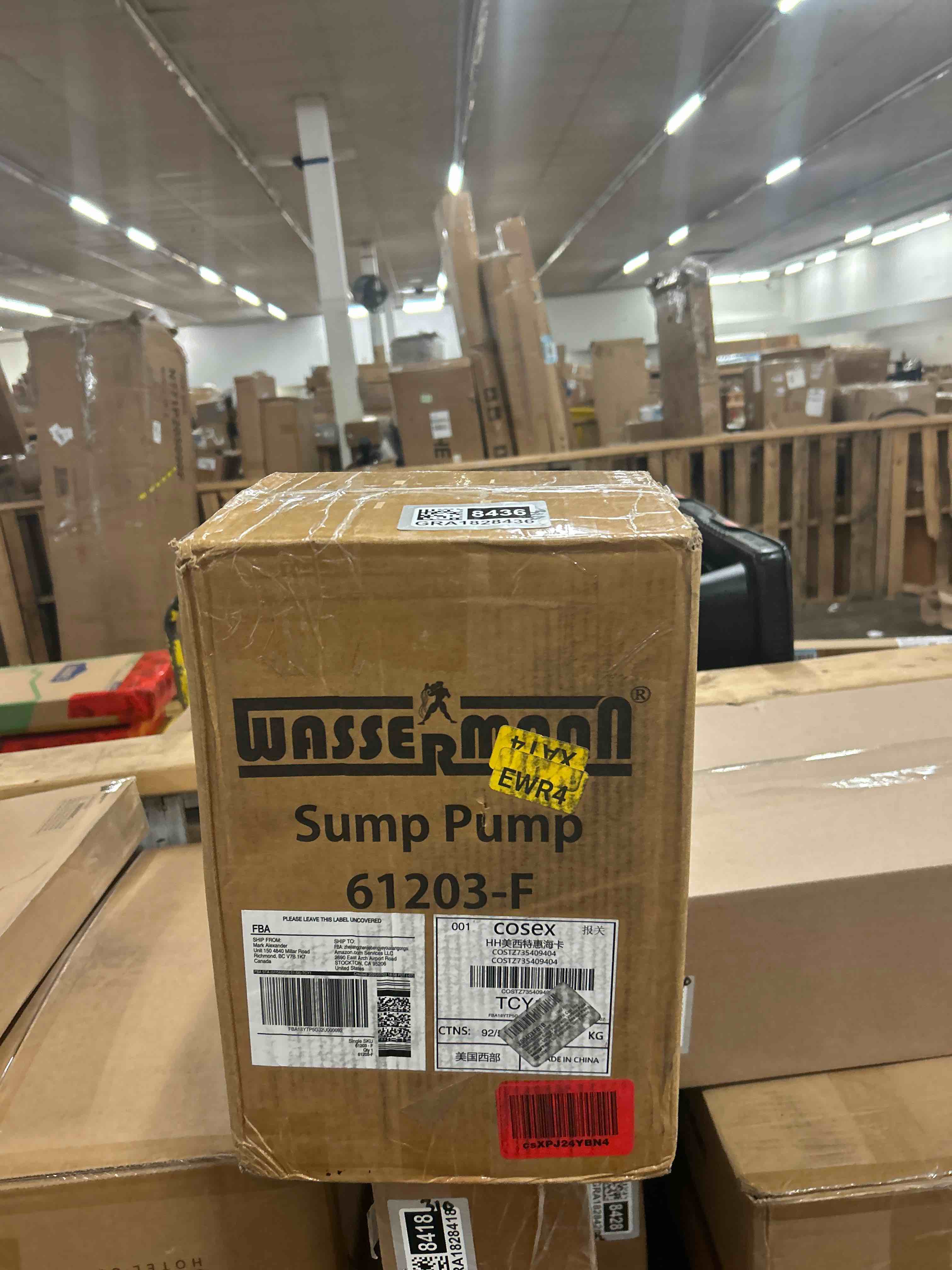 Condition photo showing New/Like New for WASSERMANN 1/2HP 3600GPH Cast Iron Submersible Sump Pump with Vertical Float Switch,1-1/2"NPT Discharge Sewage Pump with 10FT Cord for Basement, Sump Basin, Sewage Well