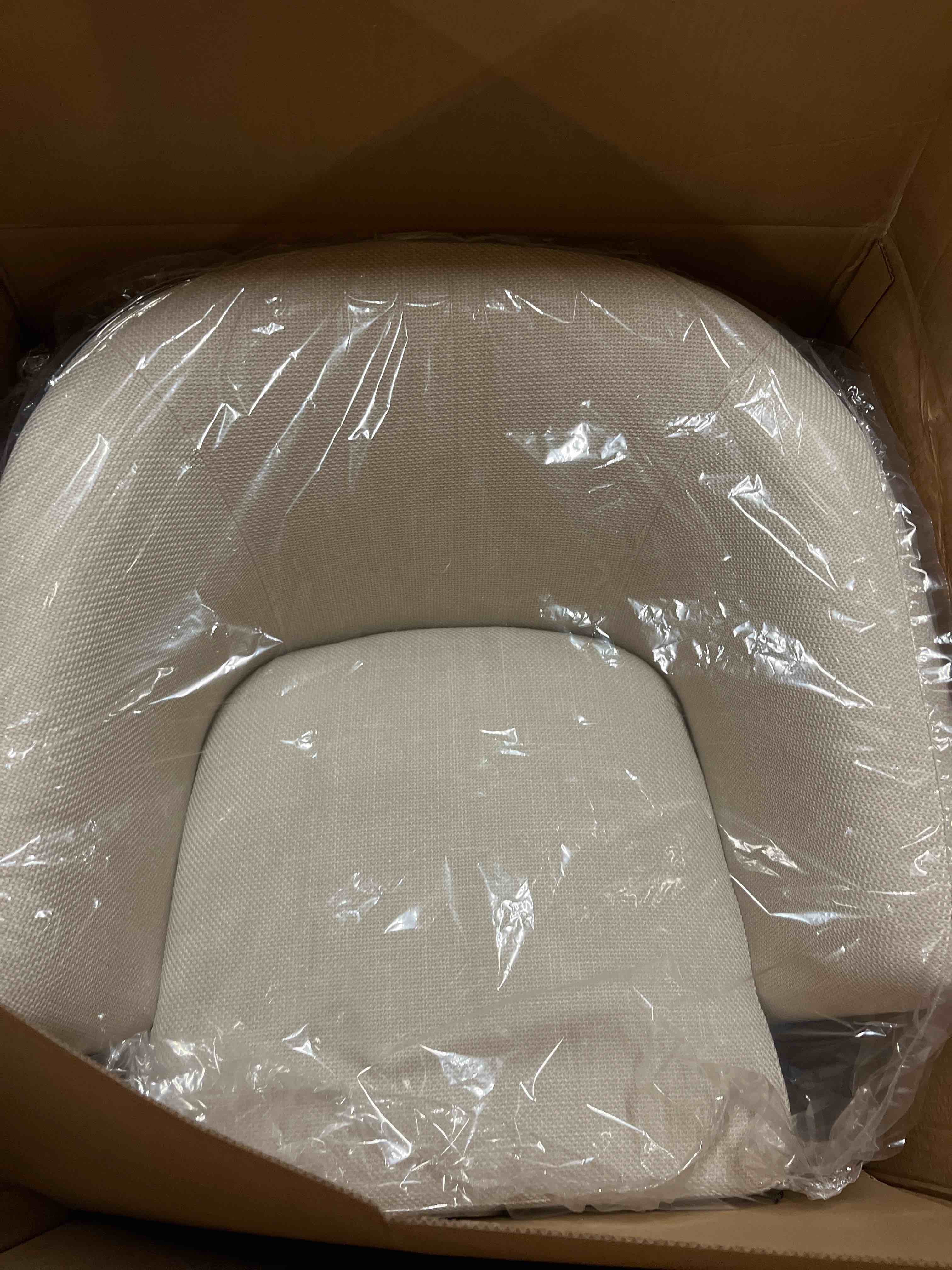 Condition photo showing New/Like New for COLAMY Swivel Accent Chair, Barrel Chair with Armrest, Comfy Round 360°Mondern Armchair, for Living Room/Bedroom/Waiting Room, No Assembly, Beige