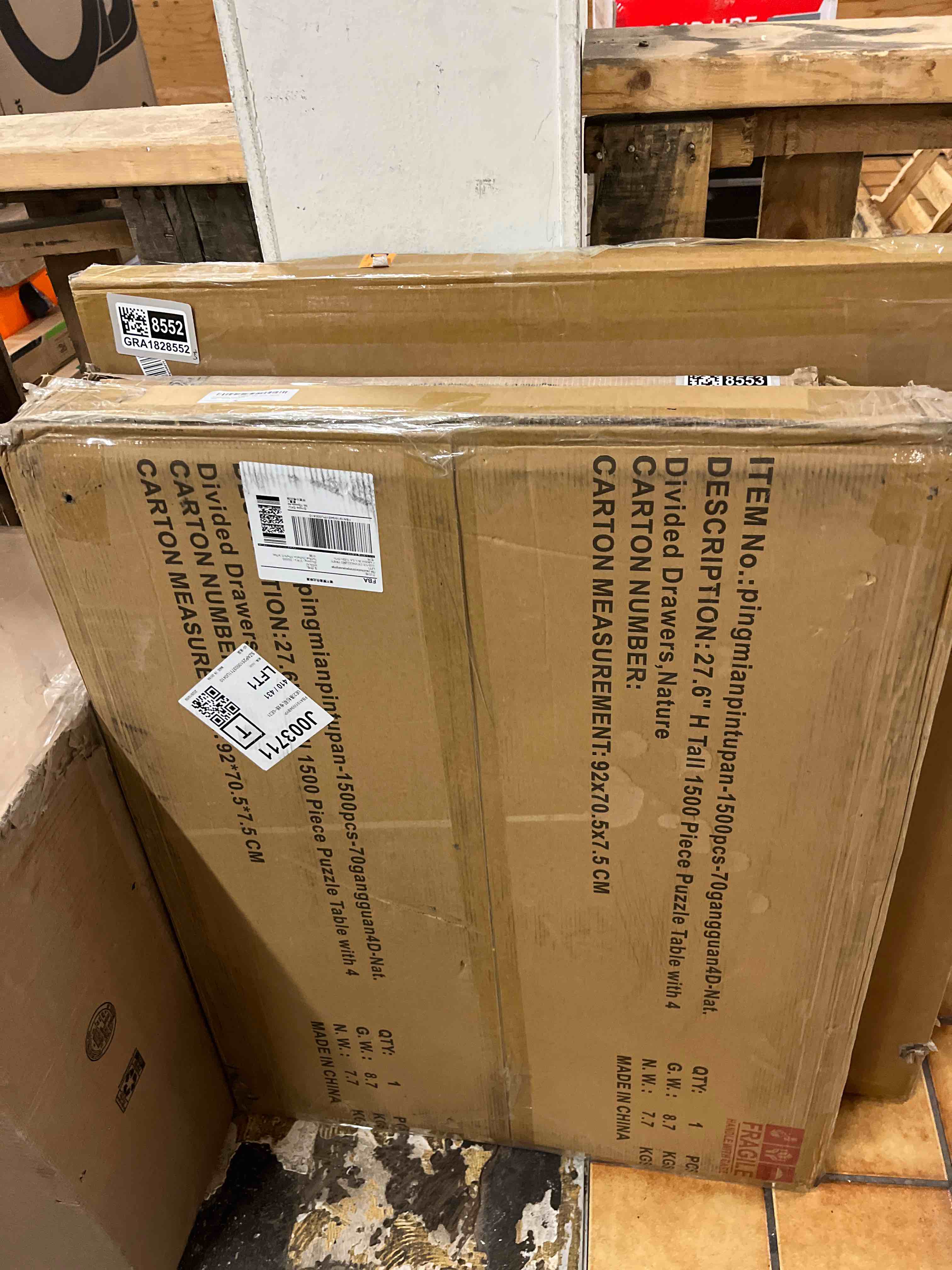 Condition photo showing New/Like New for TEAKMAMA Puzzle Table 27.6" H Tall 1500 Pieces Puzzle Board with Drawers, 34.2" x 26.5" Wood Folding Jigsaw Table with Legs and Cover, Jigsaw Board for Adults, Nature