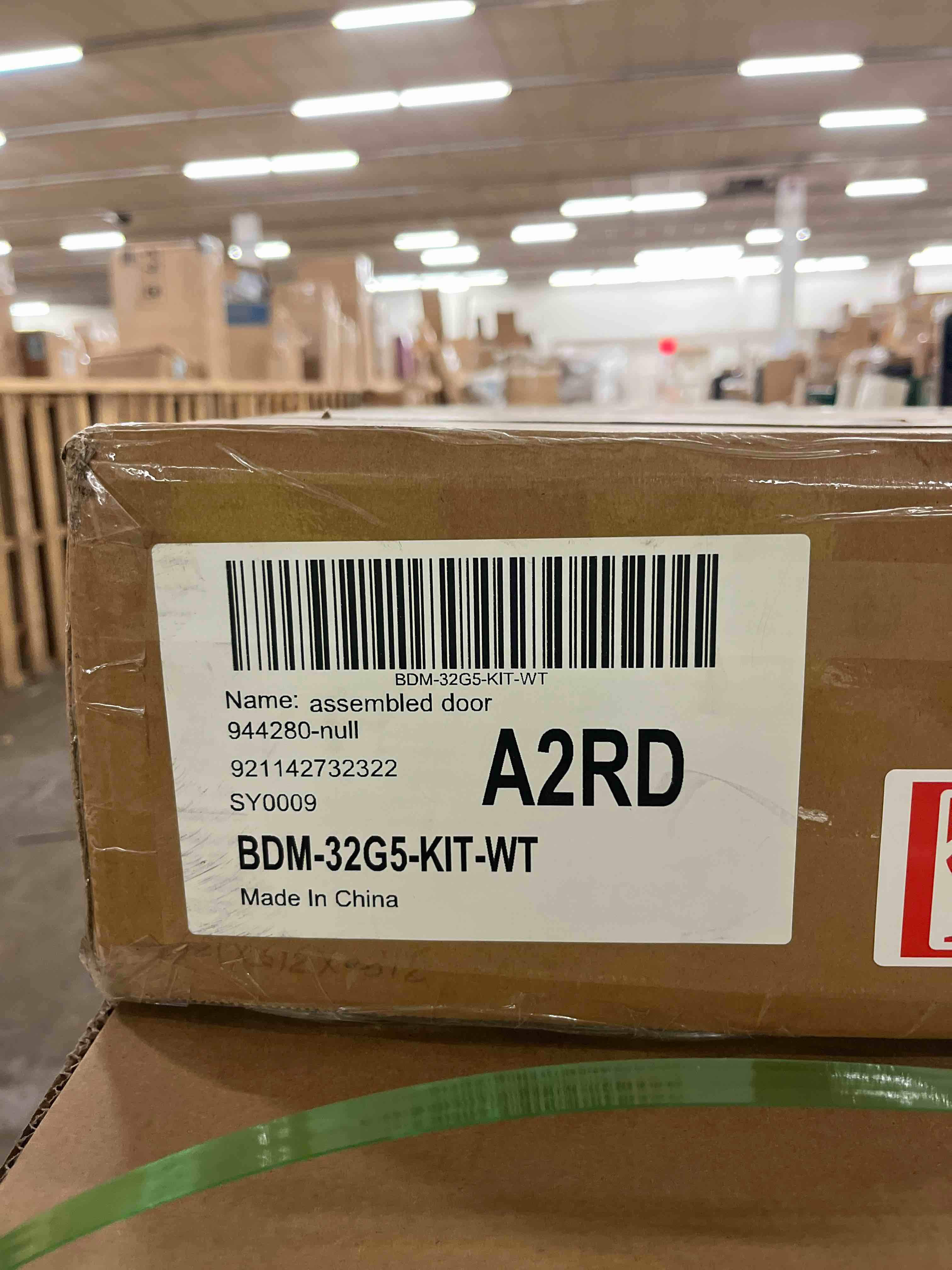 Condition photo showing New/Like New for 32in x 80in Glass Barn Door with 6ft Barn Door Hardware Kit & Handle, Pre-Drilled Holes Easy Assembly -Covered with Water-Proof PVC Surface, White, 5 Panel