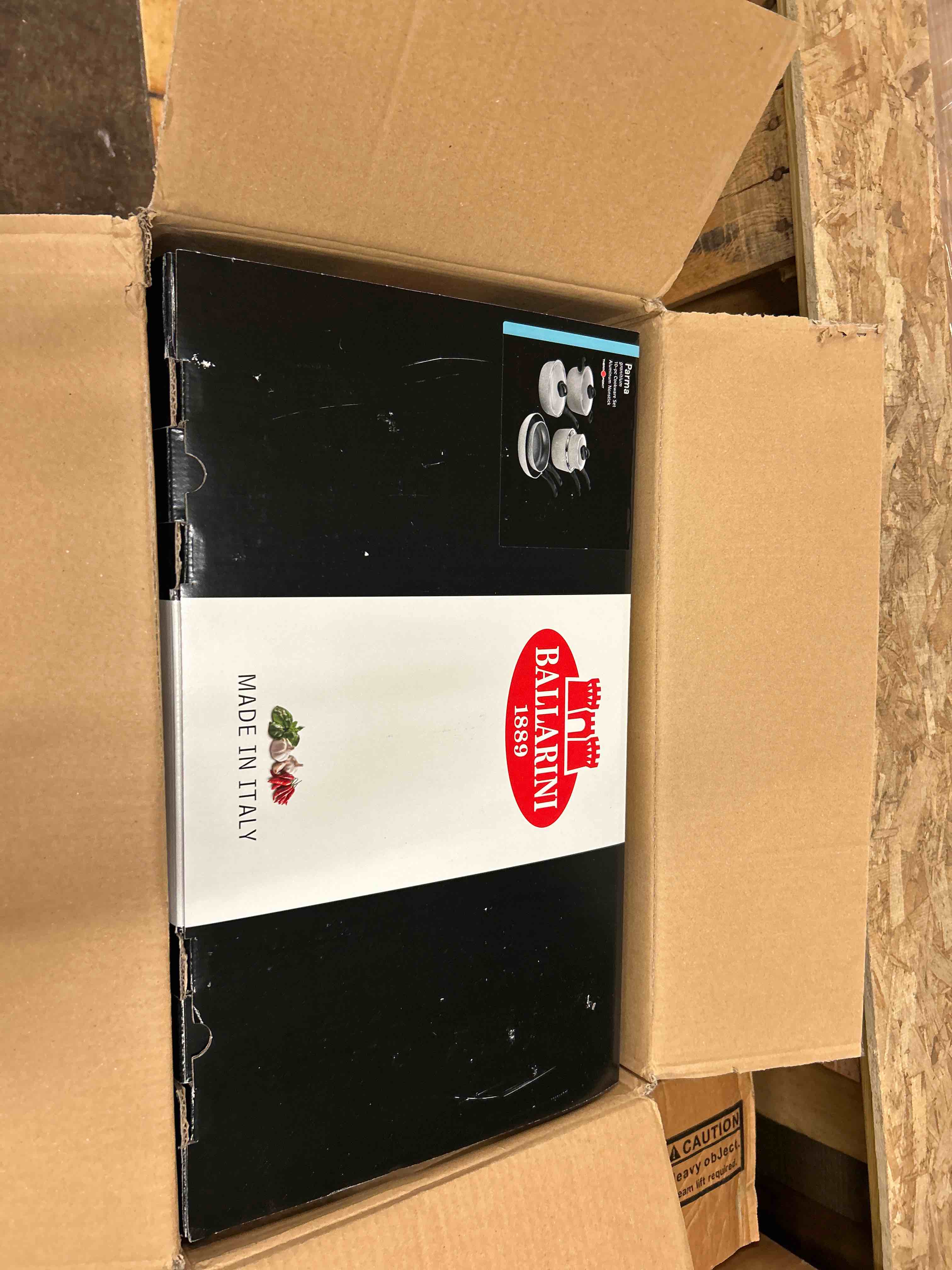 Condition photo showing New/Like New for BALLARINI Parma by HENCKELS 10-pc Nonstick Pot and Pan Set, Made in Italy, Set includes fry pans, saucepans, sauté pan and Dutch oven with lid,Gray