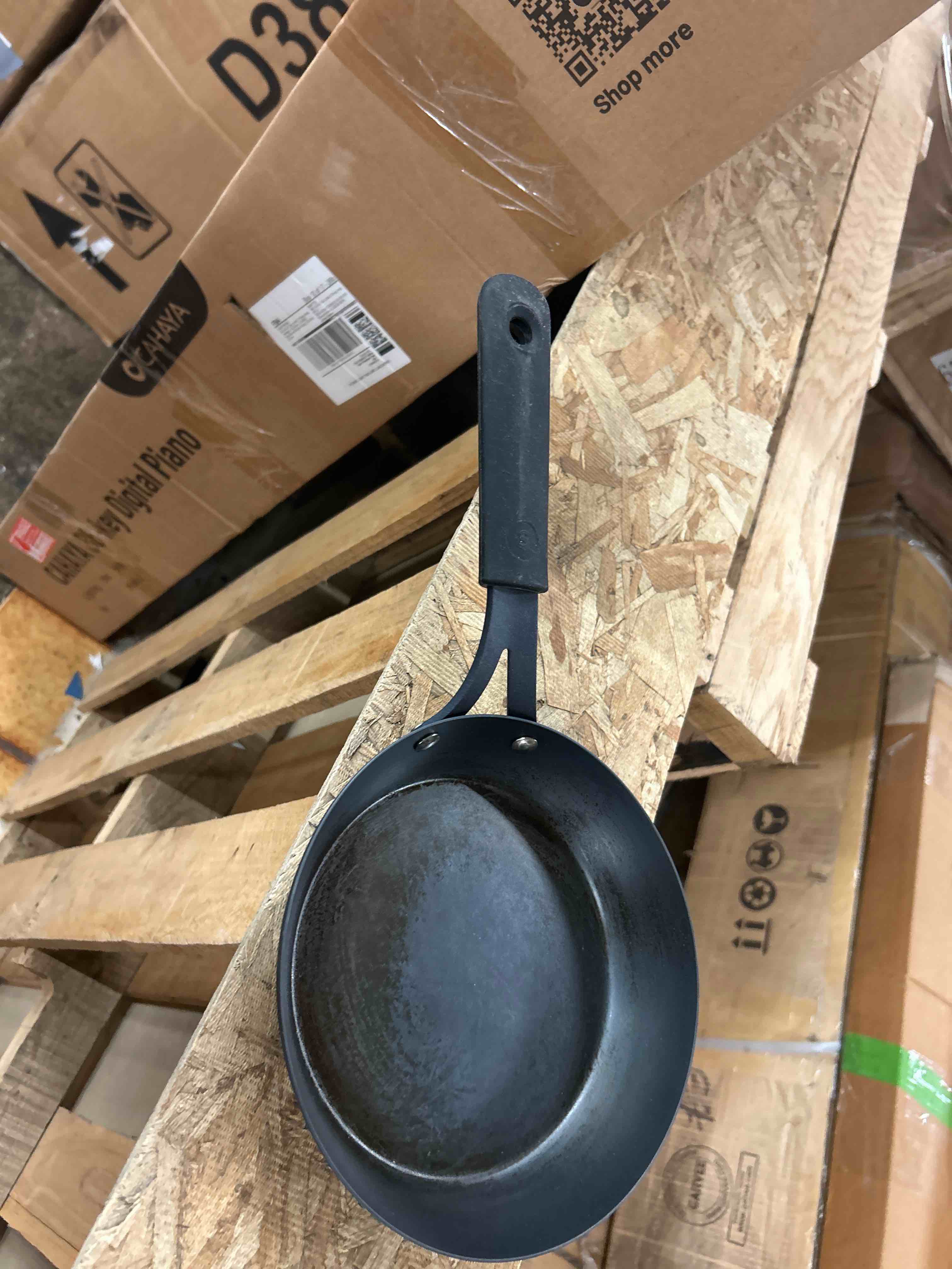 Condition photo showing New/Like New for OXO Obsidian Pre-Seasoned Carbon Steel, 8" Frying Pan Skillet with Removable Silicone Handle Holder, Induction, Oven Safe, 1.8 Liters, Black