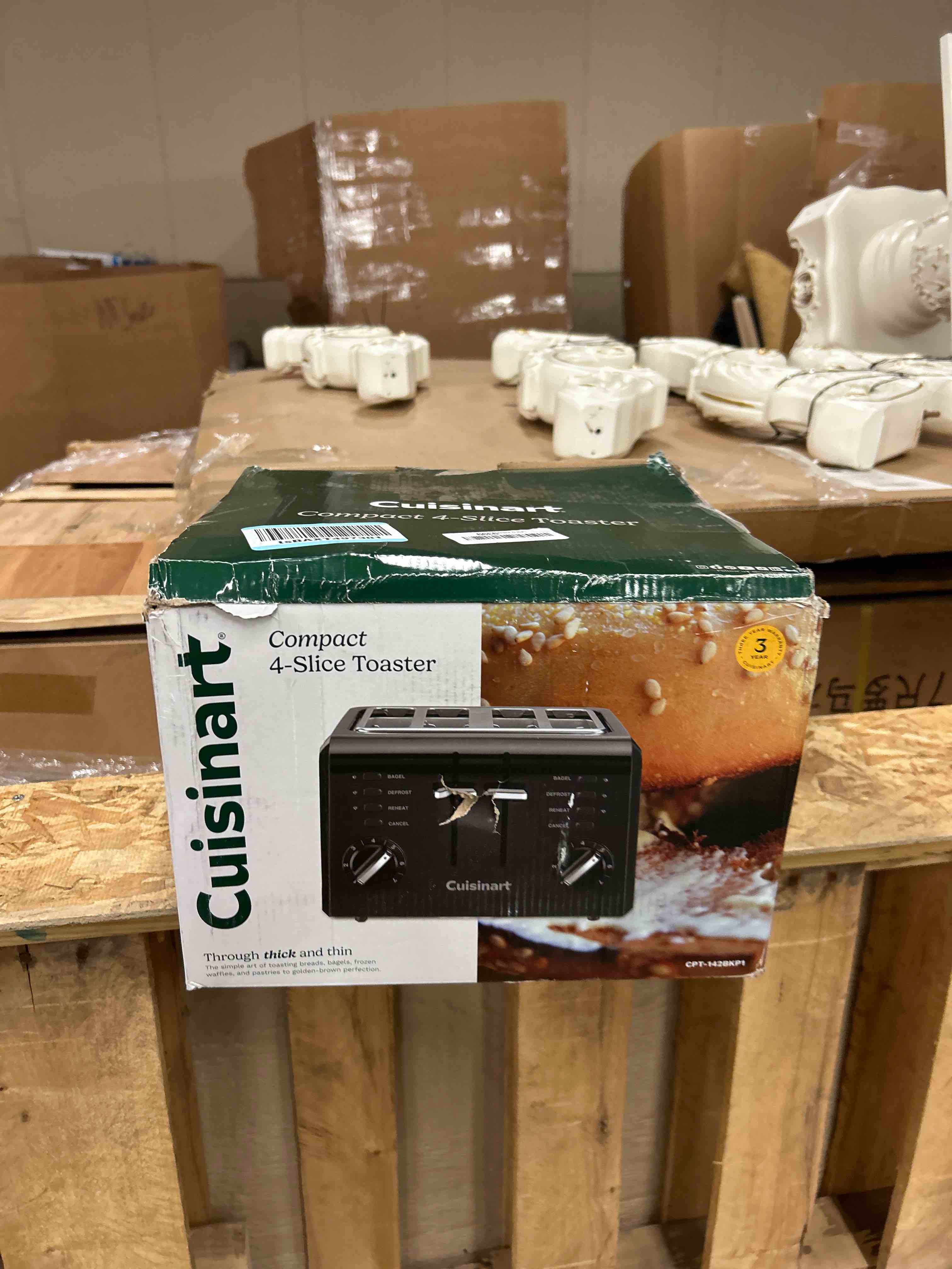 Condition photo showing New/Like New for Cuisinart 4-Slice Toaster Black CPT-142BKP1: Adjustable Browning, Reheat & Defrost, Removable Crumb Tray, 1800W