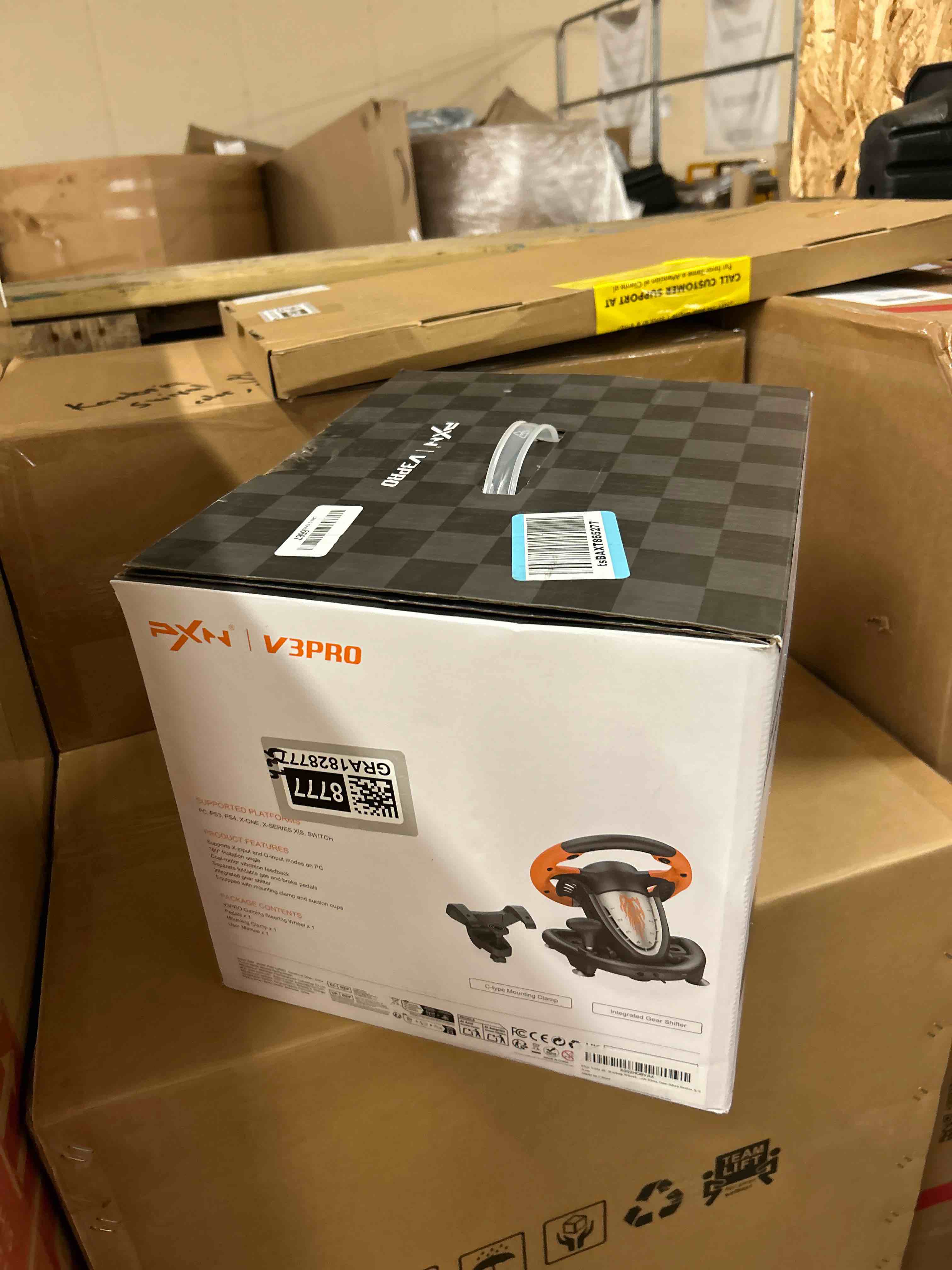 Condition photo showing New/Like New for PXN V3II PC Racing Wheel, USB Car Race Sim Game PC Steering Wheel with Pedals for Windows PC/PS3/PS4/Nintendo Switch/Xbox One/Xbox Series X/S