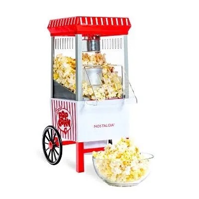 Condition photo showing New/Like New for Nostalgia Vintage Hot-Air Popcorn Maker Machine - Makes Up to 12 Cups - Oil-Free - Healthier Popcorn - Classic Stand-Up Cart With Wheels - Includes Kernel Measuring Cup - White & Red