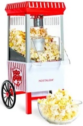 Nostalgia Vintage Hot-Air Popcorn Maker Machine - Makes Up to 12 Cups - Oil-Free - Healthier Popcorn - Classic Stand-Up Cart With Wheels - Includes Kernel Measuring Cup - White & Red