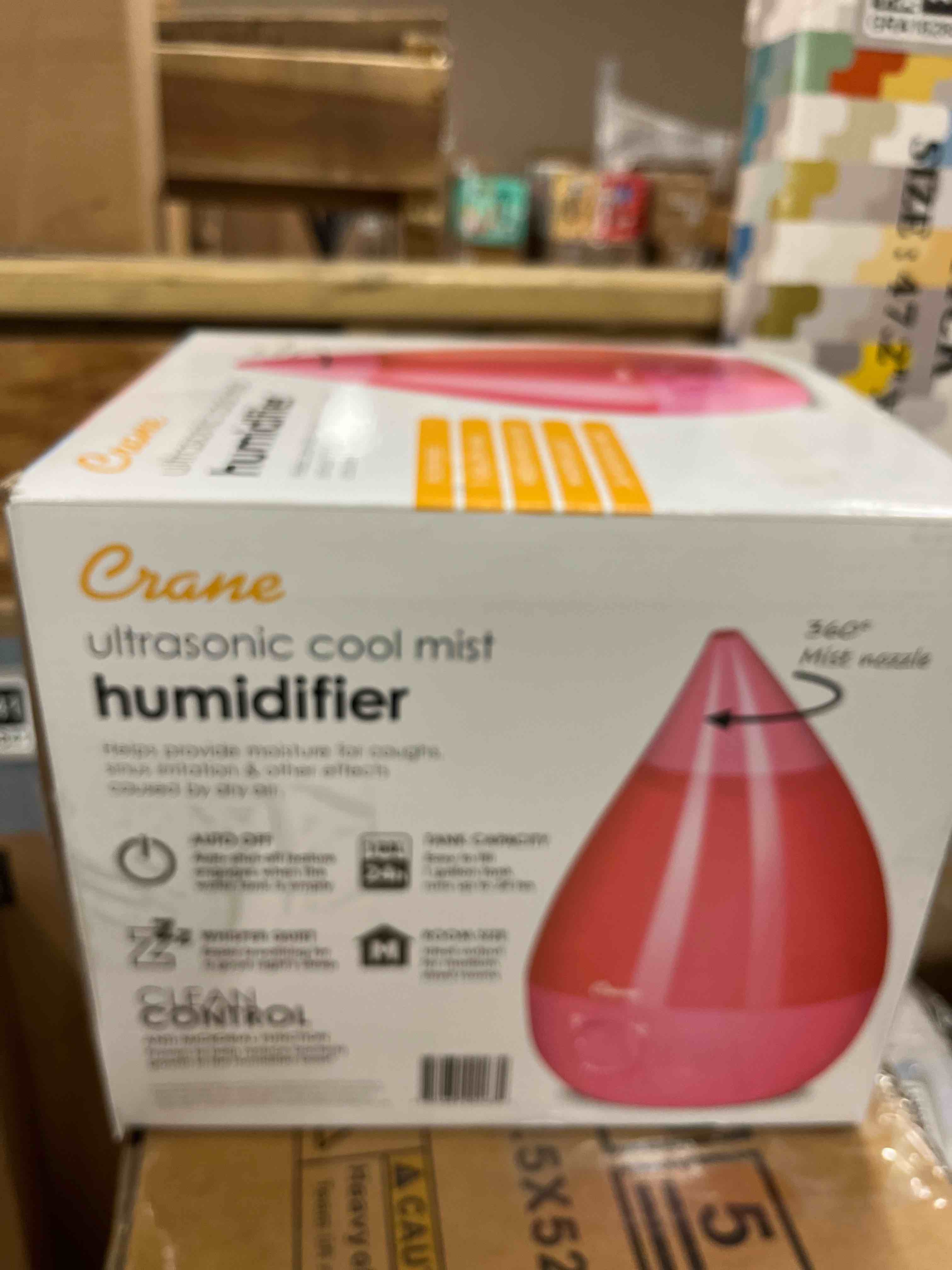 Condition photo showing New/Like New for Crane Ultrasonic Humidifiers for Bedroom and Office, 1 Gallon Cool Mist Air Humidifier for Large Room and Home, Humidifier Filters Optional, Pink