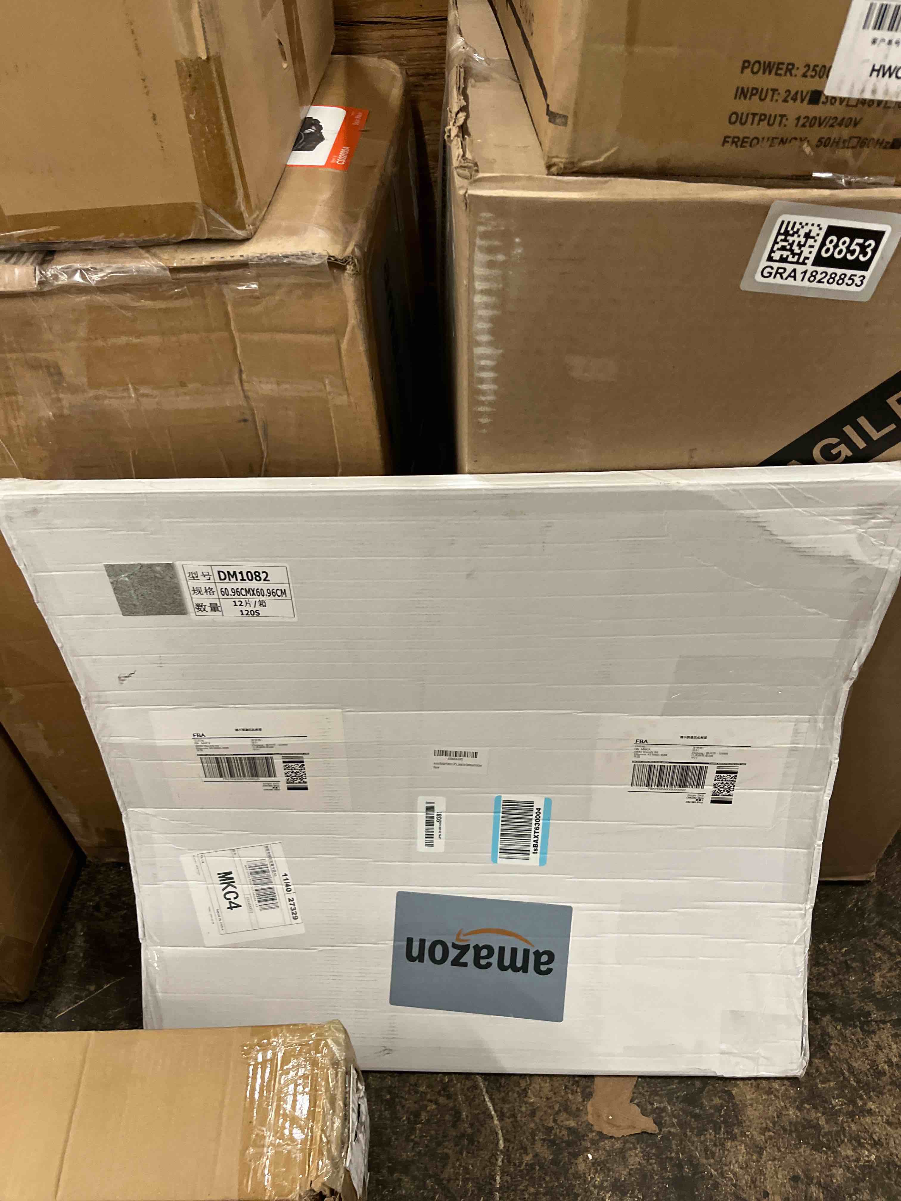 Condition photo showing New/Like New for Marble Pattern 24"x 24" Peel and Stick Floor Tiles (Large Format), Grey 12 Tiles/Pack - Covers 48 Sq Ft, Scratch-Resistant & Waterproof Floor Tiles Planks for Bathroom Kitchen