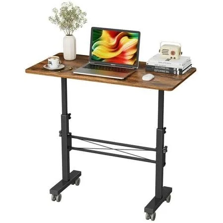 Condition photo showing New/Like New for Standing Desk Adjustable Height, Mobile Stand Up Desk with Wheels Small Computer Desk Rolling Desk, Portable Laptop Desk Rustic Standing Table Sit Stand Home Office Desks 16"x31.5" Height 27"-43.5"