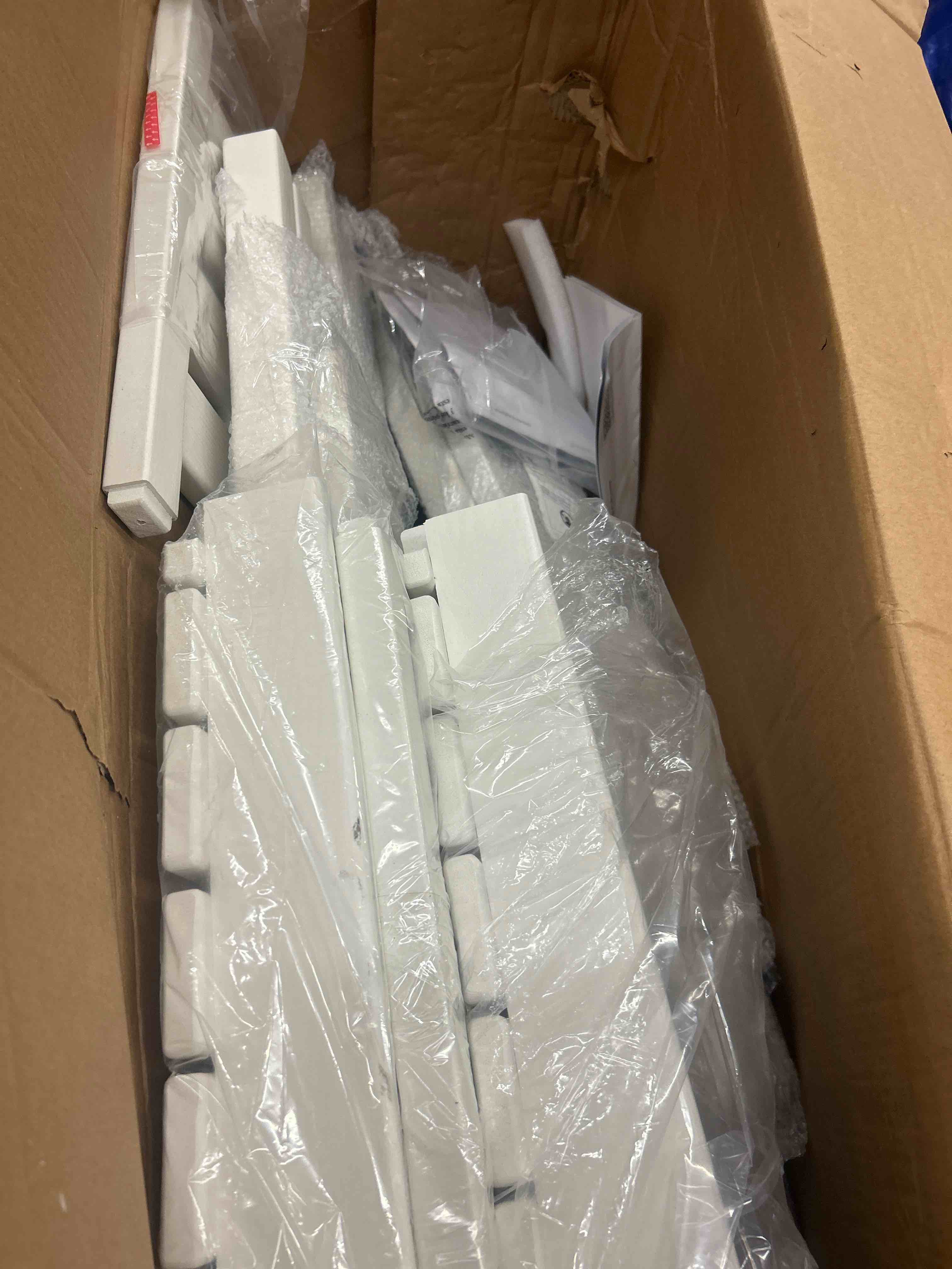 Condition photo showing New/Like New for HDPE Rocking Chair Outdoor Set of 2 with Side Table - Poly High Back Porch Rocker Chairs for Adults - All Weather Resistant Furniture for Patio Front Porch - White