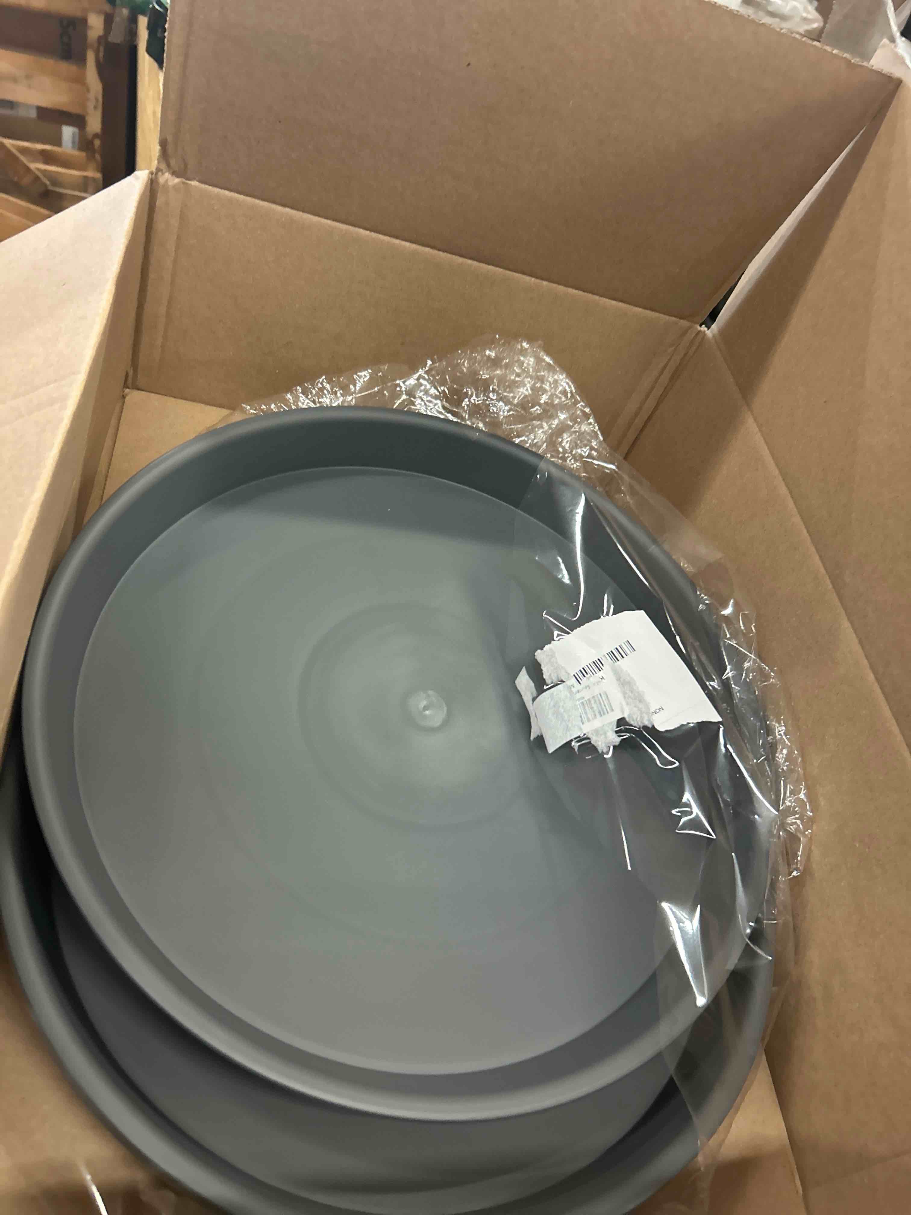 Condition photo showing New/Like New for GREANER 12 Inch Grey Plant Saucers, 4 Packs of Planter Drip Trays for Pot, Heavy Duty Plastic Flower Saucers for Indoors, Bird Bath Bowls Only