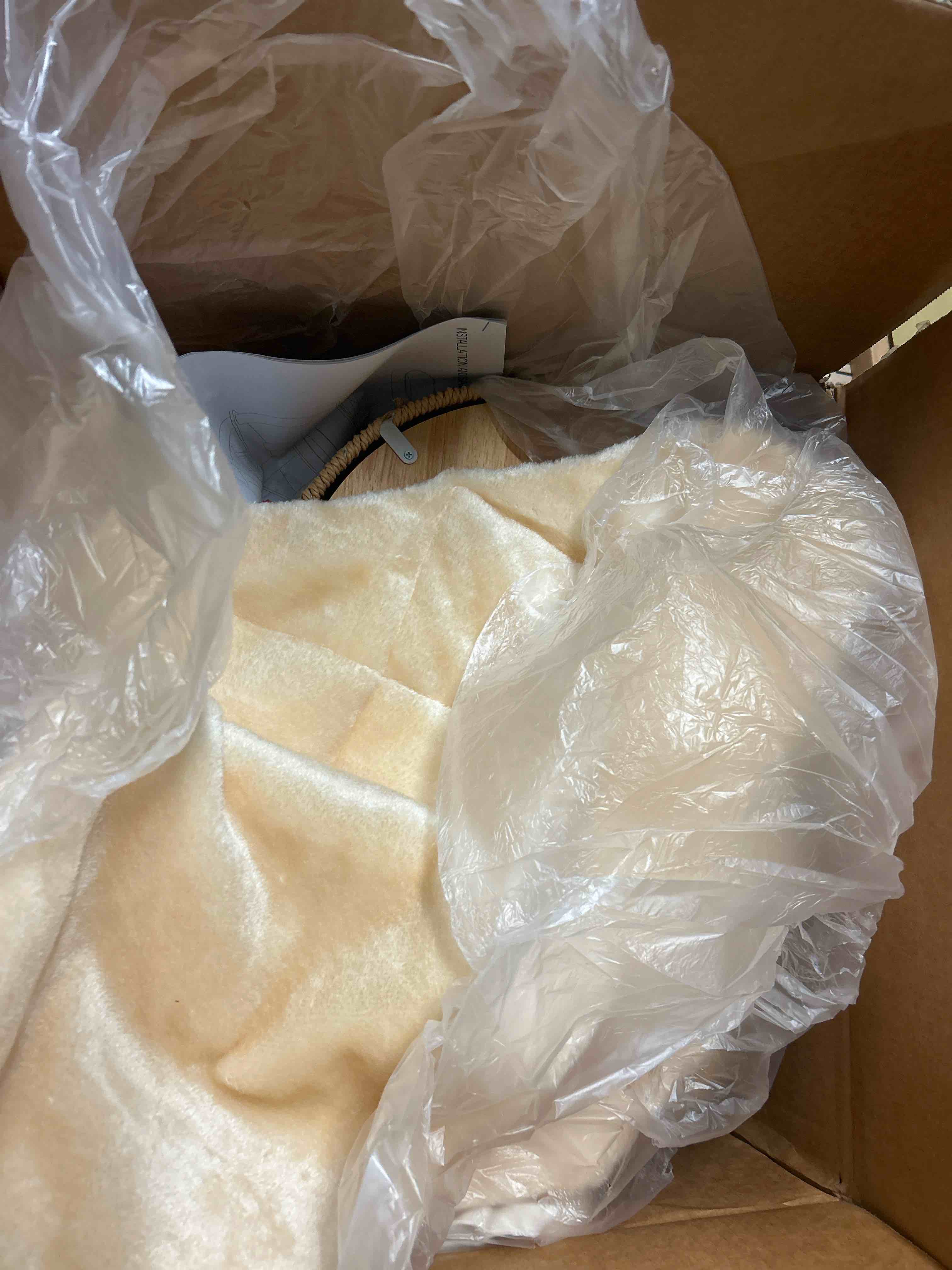 Condition photo showing New/Like New for Wooden Cat Tree for Indoor Cats, 62-Inch Tall Cat Tower with Scratching Post for Large Cats, Solid Wood Cat Condo with Handwoven Basket, Modern Cat Tree Tower with Hammock, Easy to Clean