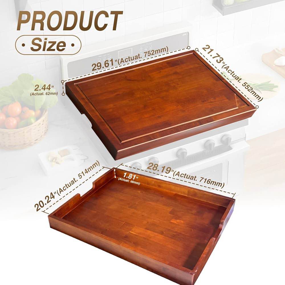 Condition photo showing New/Like New for Wood Stove Cover Board for Gas Range Stovetop, Oak Noodle Board Electric Stove Cover for RV Stove Top, Extra Countertop Space for Kitchen Stovetop 30"L x 22"W (Oak-Brown)