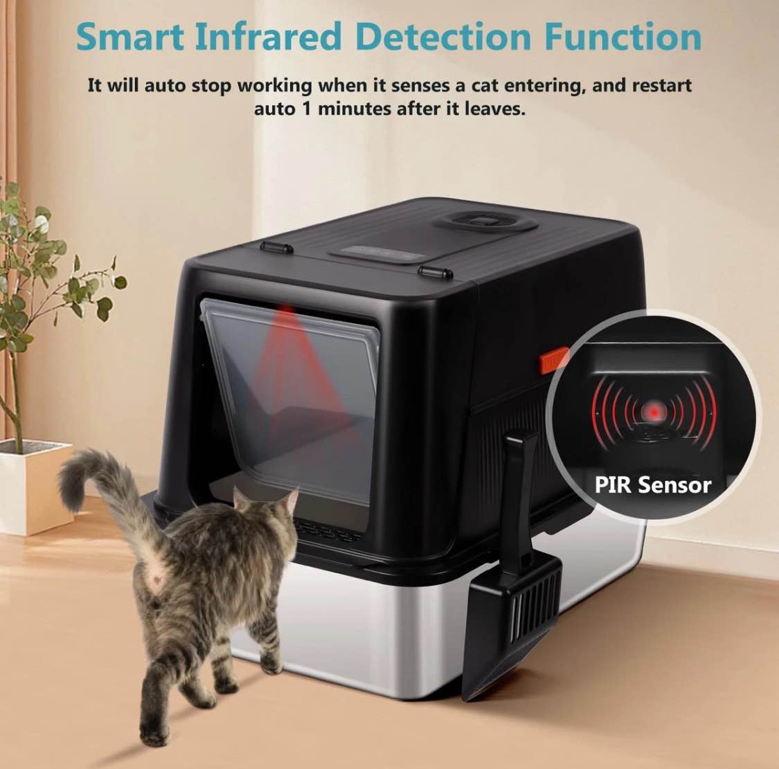 Condition photo showing New/Like New for Bartuke Stainless Steel Litter Box with Lid, XXL 23.6"L x 15.7"W x 15.7"H Enclosed High Sided Removable Metal Cat Litter Box with Top Entry, Scoop, Anti-Leakage, Non-Sticky, Easy Cleaning (Dark Grey)