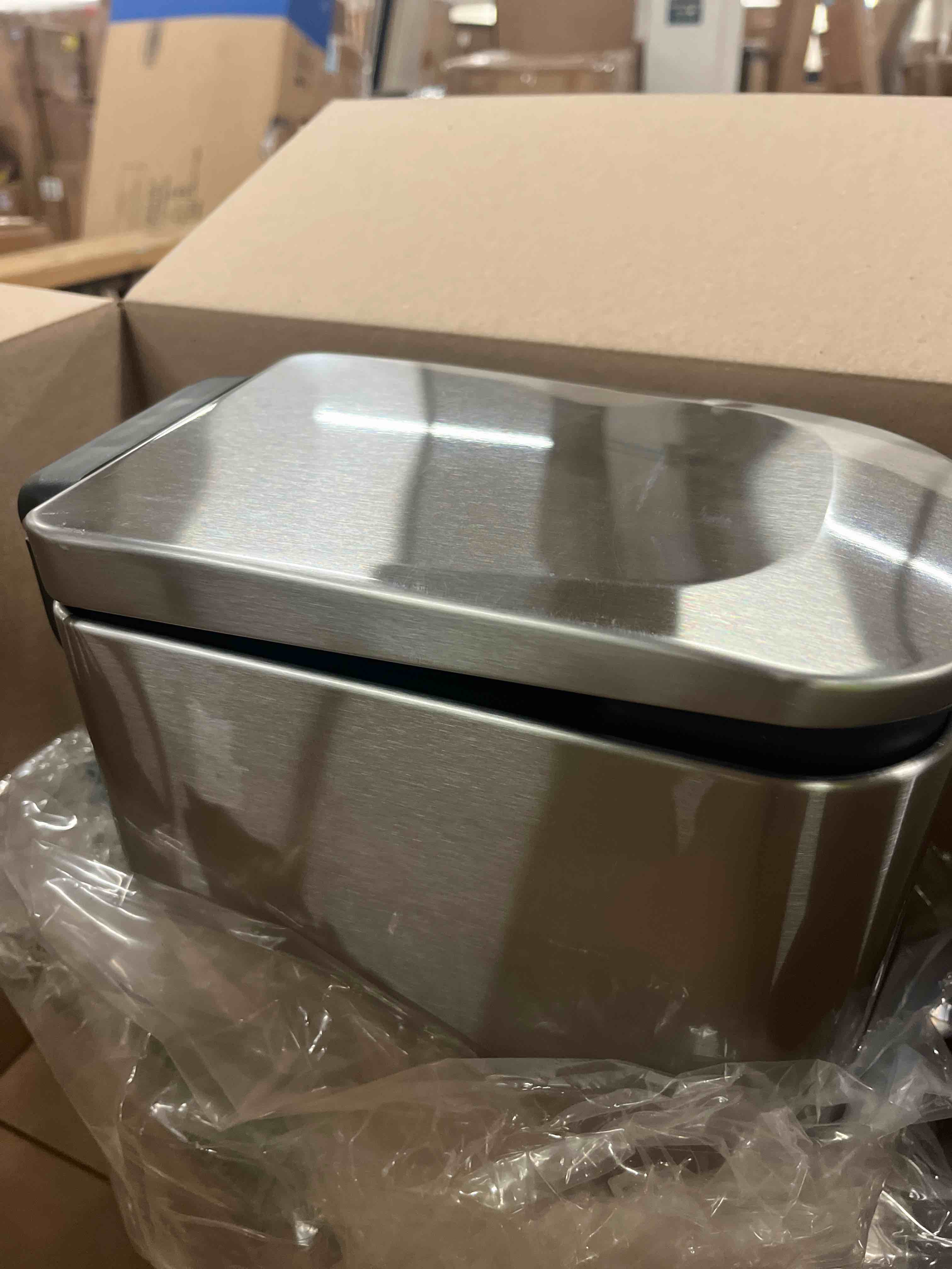 Condition photo showing Good Condition for mDesign Rectangular Step-Open Wastebasket Trash Can - Brushed Stainless Steel