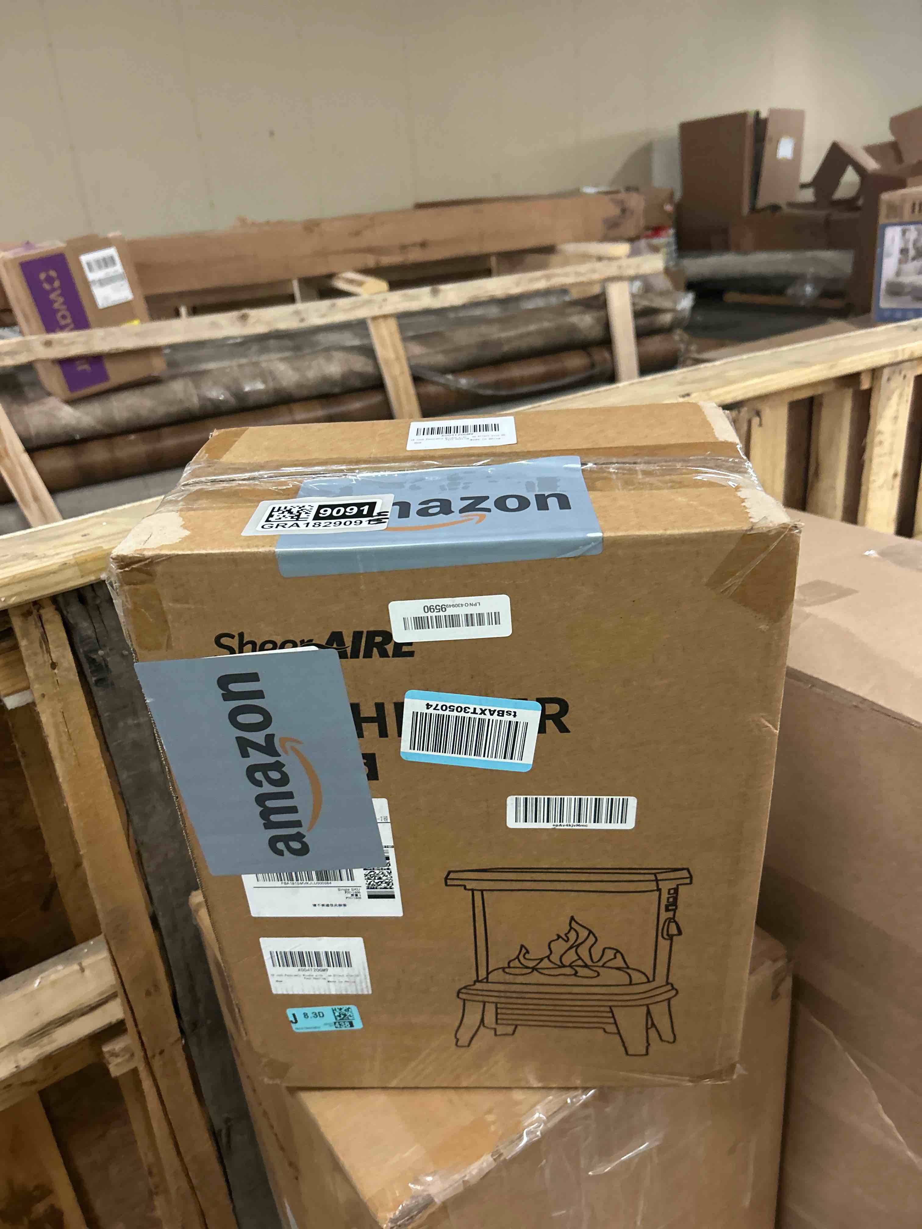 Condition photo showing New/Like New for 18 inch Panoramic Window with 1500W/1650W Electric Wood Fireplace Flame Effect, 4-in-1 Independent Indoor Space Heater. Full arc 3D Panoramic Flame Effect with 3S Fast Heating