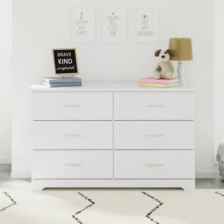 Storkcraft Brookside 6 Drawer Double Dresser (White) GREENGUARD Gold Certified, Dresser For Nursery, Kids, Chest Of Drawers