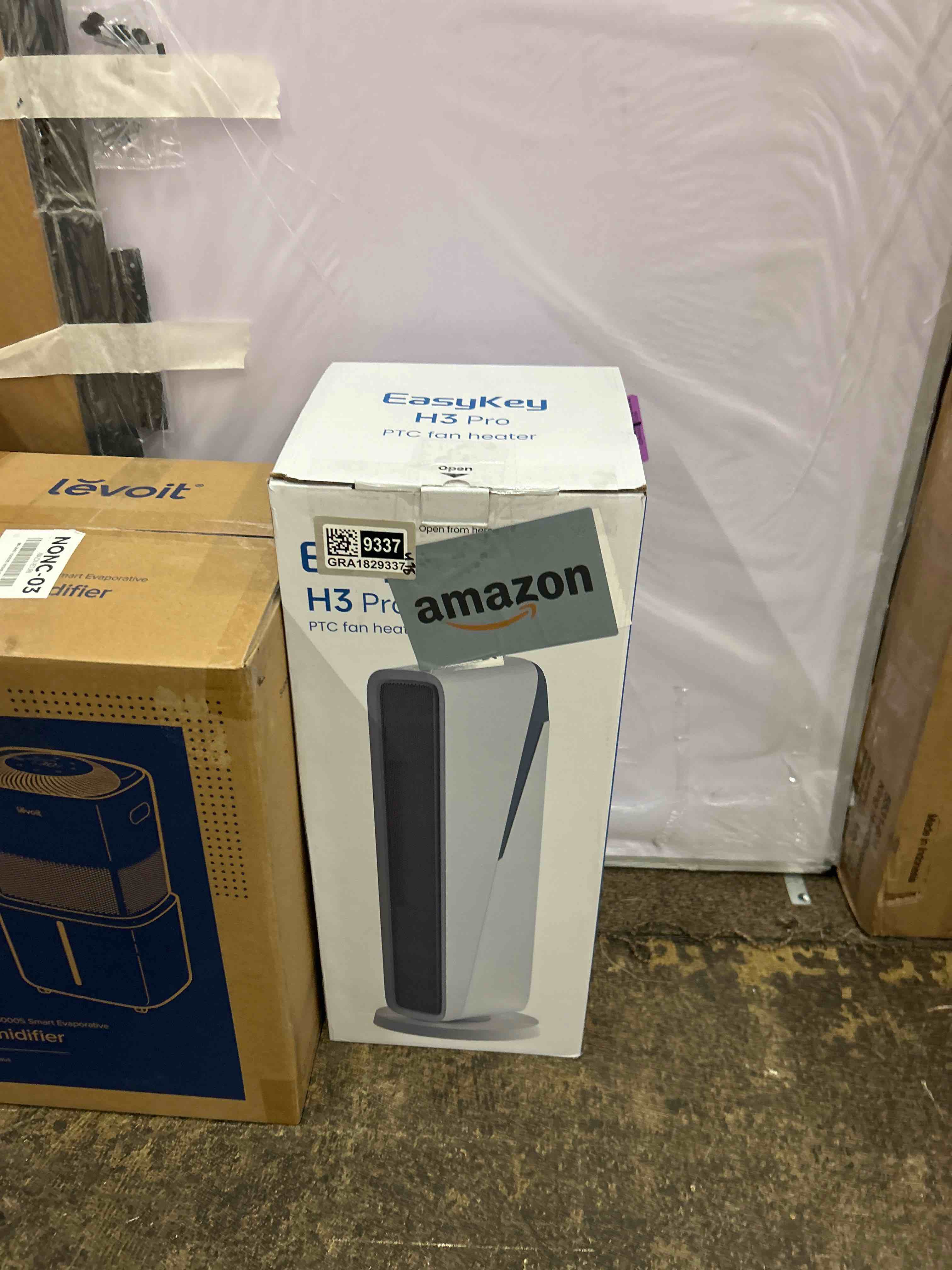 Condition photo showing New/Like New for EasyKey Space Heater for Large Rooms, 24-Inch Electric Indoor Heater, 1500W Ceramic PTC Heater, Air Purifying Filter Tower Heater, 80° Wide Angle Swing Timer, Overheating and Fall Protection, White